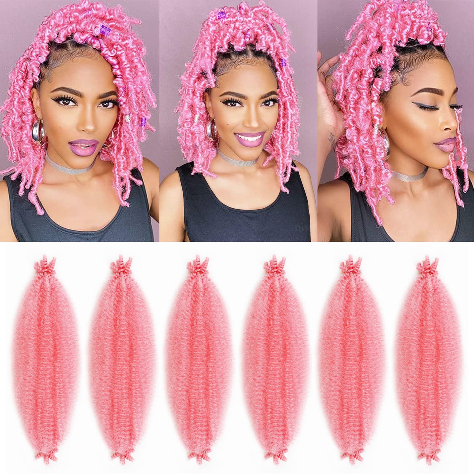 Amazon.com : 6 Packs Hot Pink Pre-Separated Springy Afro Twist Hair 16 Inch  Soft Pre-Separated Marley Braiding Crochet Hair Pre-Fluffed Synthetic Hair  Extensions for Distressed Faux Locs,Spring Twists,Passion Twist : Beauty &