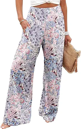JZC Women's Palazzo Lounge Pants Casual Wide Leg Pants High Waist Flowy Toursers with Pockets