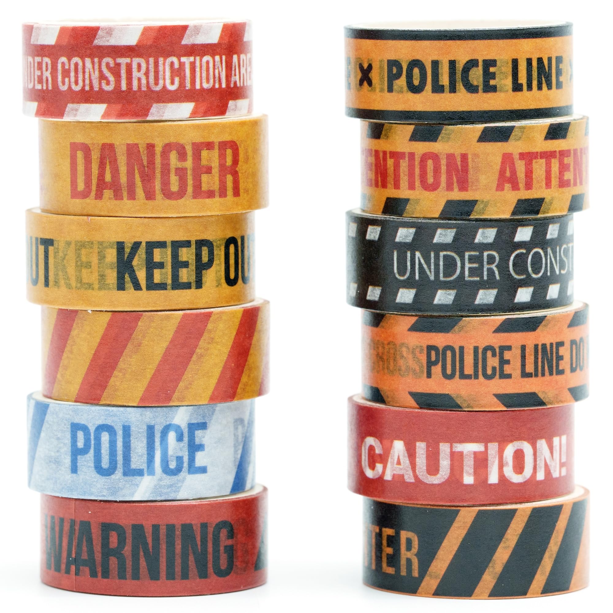 Songdao 12 Rolls Warning Washi Tape Set Hazard & Caution Pattern Adhesive Tapes Police Line & Industrial Style Decorative Masking Tape for Craft, Scrapbook, DIY, Gift Wrapping (Urban Warning)
