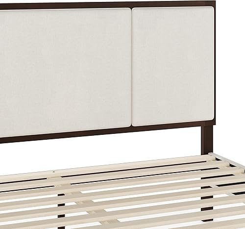 Miniatura 10 de Martha Stewart Jett - Cama de plataforma con cabecero, cabecera y base tapizada de tela, marco de madera maciza, no necesita somier, tamaño Queen,