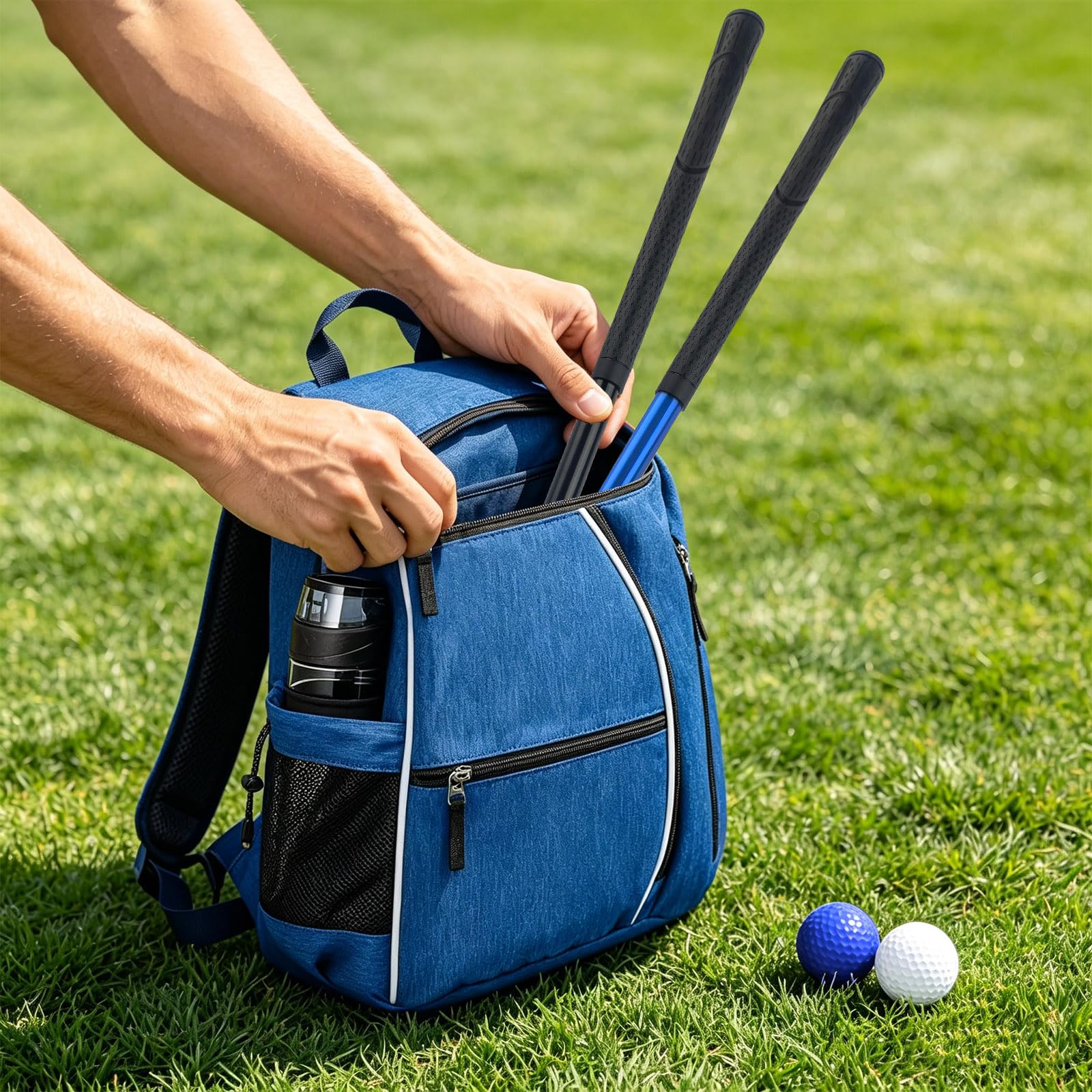 KOFULL Lot de 2 putters de Golf réglables, Bleu et Noir, Tige Extensible de 53,3 à 91,4 cm pour Tous Les âges, avec 2 balles de Golf d'entraînement