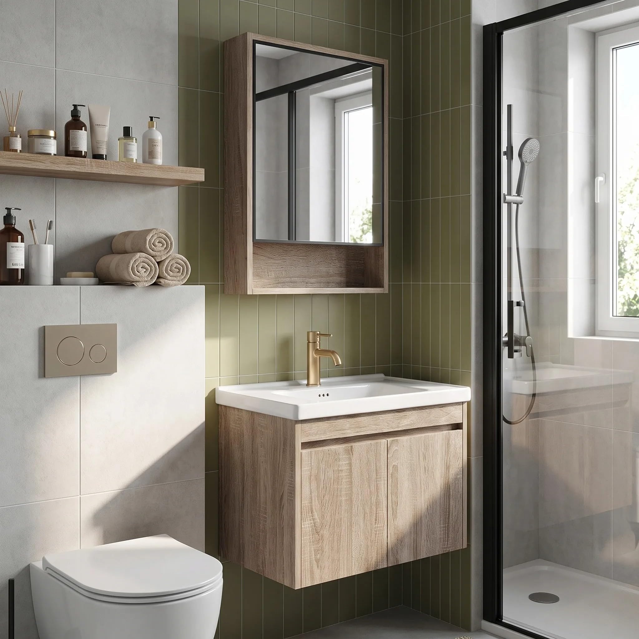 Rea - Zestaw Mebli Łazienkowych Z Umywalką Db68-60 60cm Beżowy, Brązowy - 47,5x60,5x46 cm