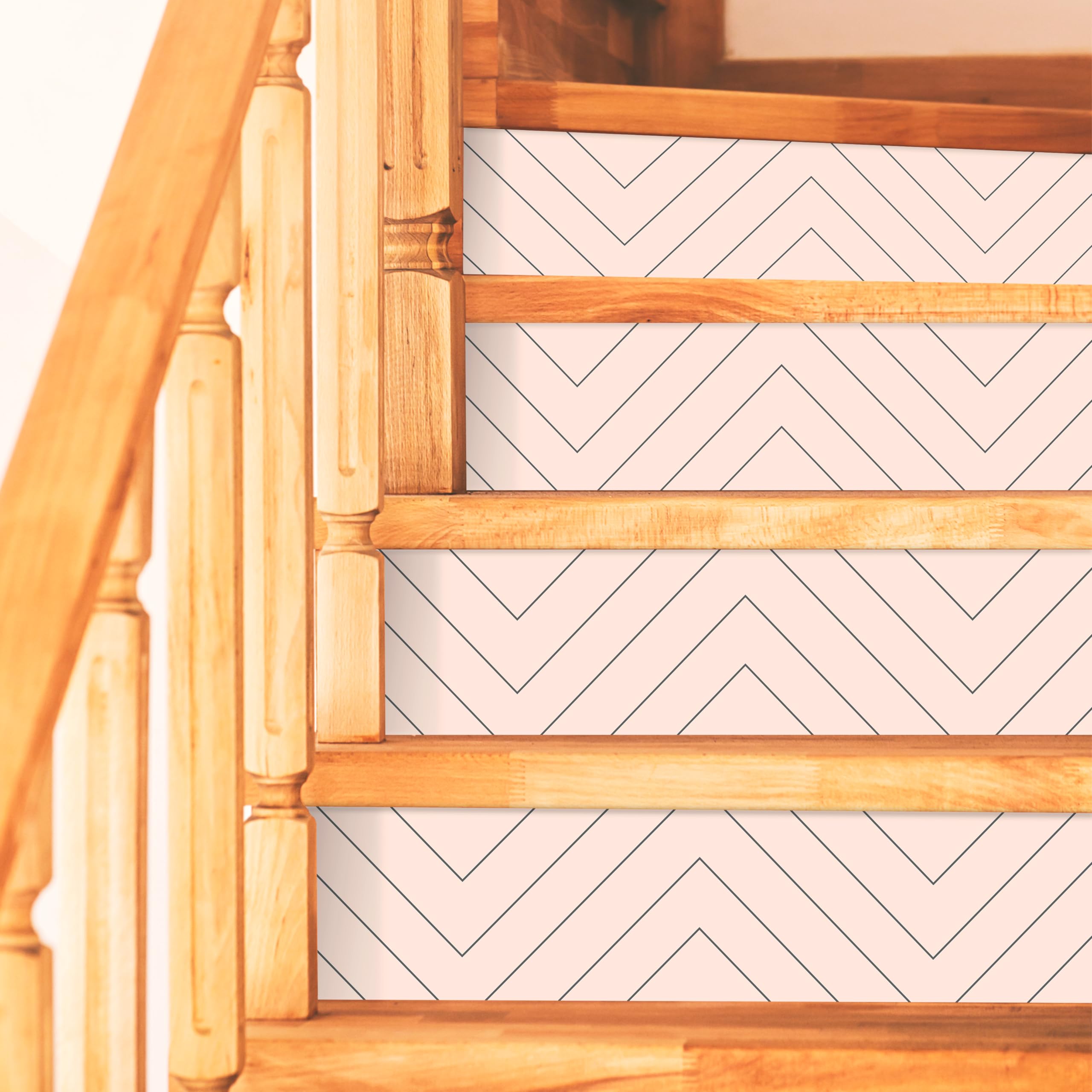 WALPLUS 15 Strips 39" x 7.1" Stair Sticker Stair Riser Stickers Peel and Stick Stair Removable Decals Vinyl Stair Riser Stair Steps Beige Awning Stripes Pattern Tiles Accent Stair Risers