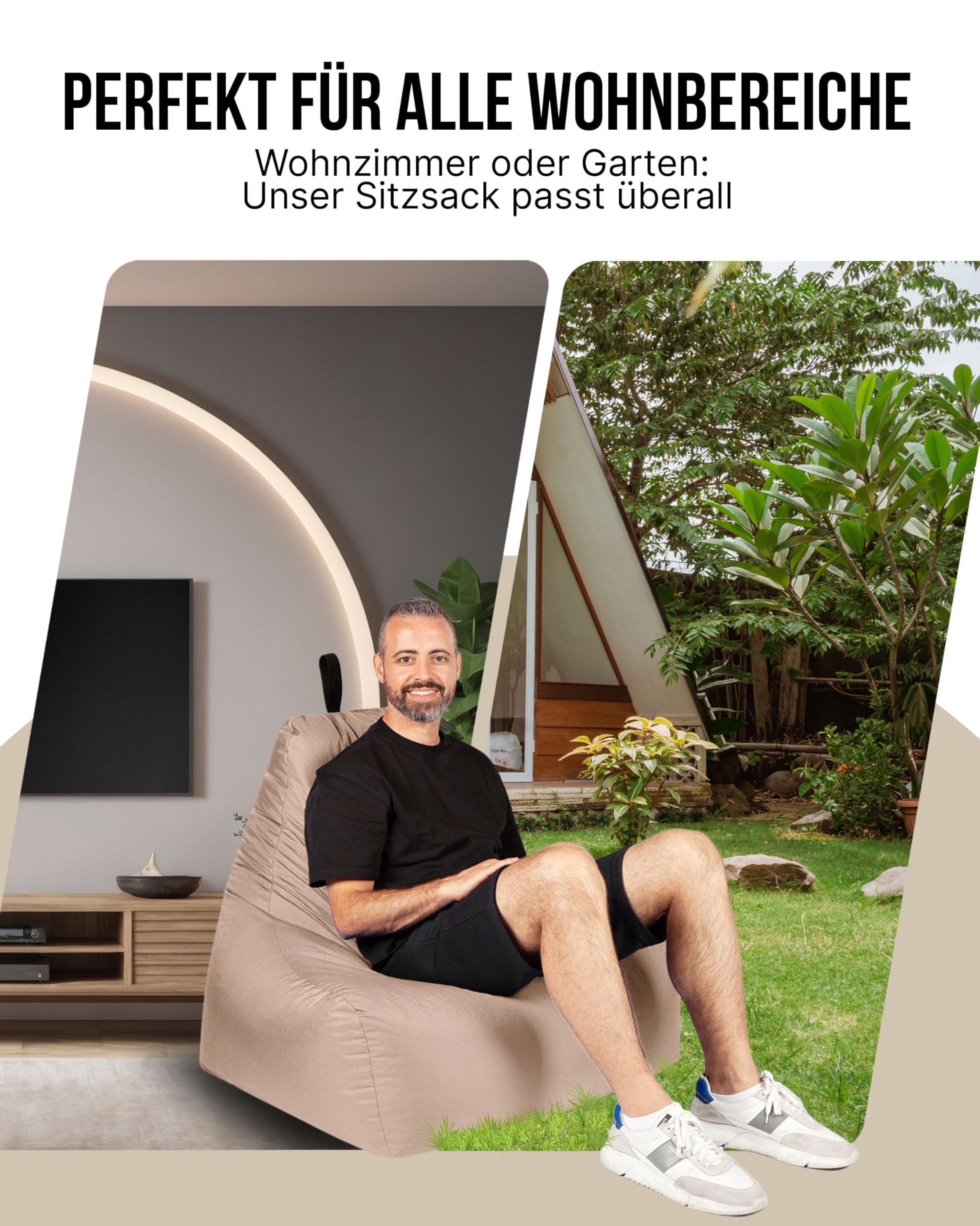 PATCH HOME Lounge Sessel XXL Gamer Sessel Sitzsack Sessel Sitzkissen In & Outdoor geeignet fertig befüllt | XXL - Beige - in 2 Größen und 25 Farben