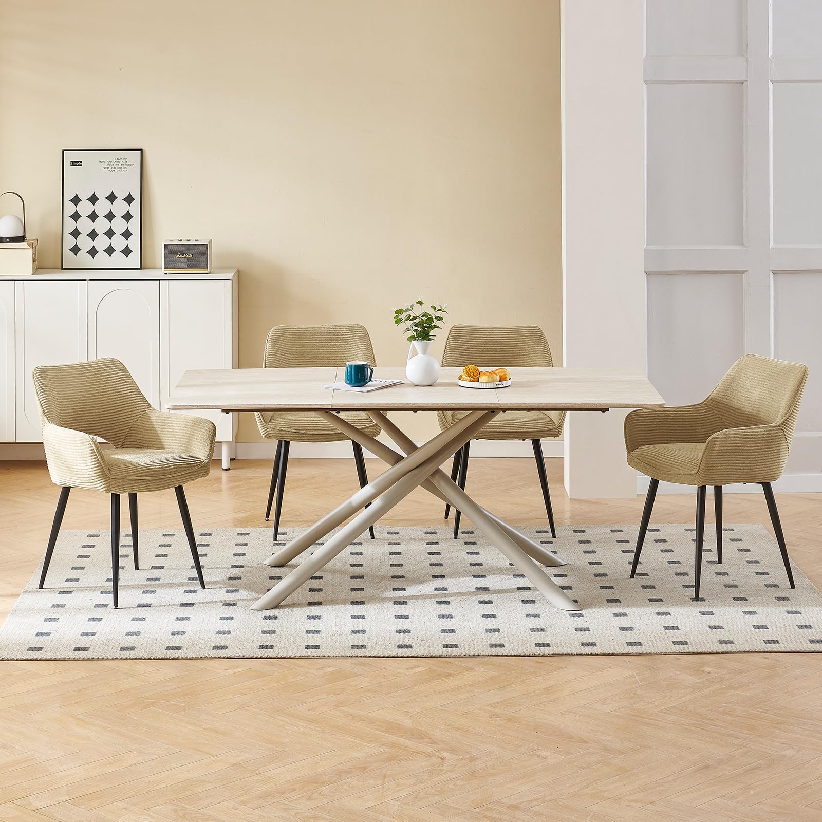 WAFTING Sillas de Cocina,Sillas Comedor Pack 6,Kaki | Patas Metálicas, con reposabrazos, Sillas Tocador,Sillas Salon,Son Sillas de Comedor Modernas, Sillón de Terciopelo