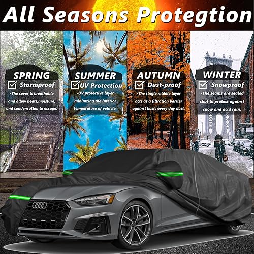 Miniatura 2 de Funda impermeable de coche para Audi A5S5 Sedan 2004-2023, 190T para todo tipo de clima, con puerta con cremallera, bandas resistentes al viento