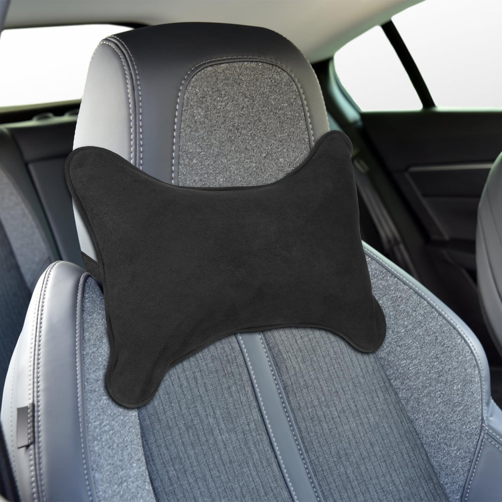 ULTECHNOVO Car Neck Pillow, Softness Car Headrest Pillow for Driving with Adjustable Strap, Pack Headrest, Comfortable Ergonomic Design Automotive Neck Support for Travel 11.00X7.86 in?Black?