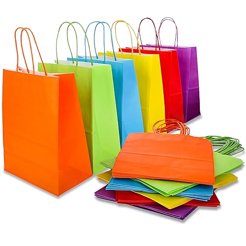 7Penn Bolsas de regalo de fiesta, 48 unidades, coloridas bolsas de regalo de papel kraft con asas para cumpleaños, compras, manualidades