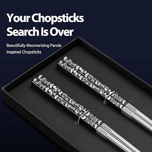 Miniatura 2 de Hagary Panda - Palillos negros de metal, reutilizables, diseñados en Corea, estilo japonés, acero inoxidable 316 1810, antideslizantes, aptos para