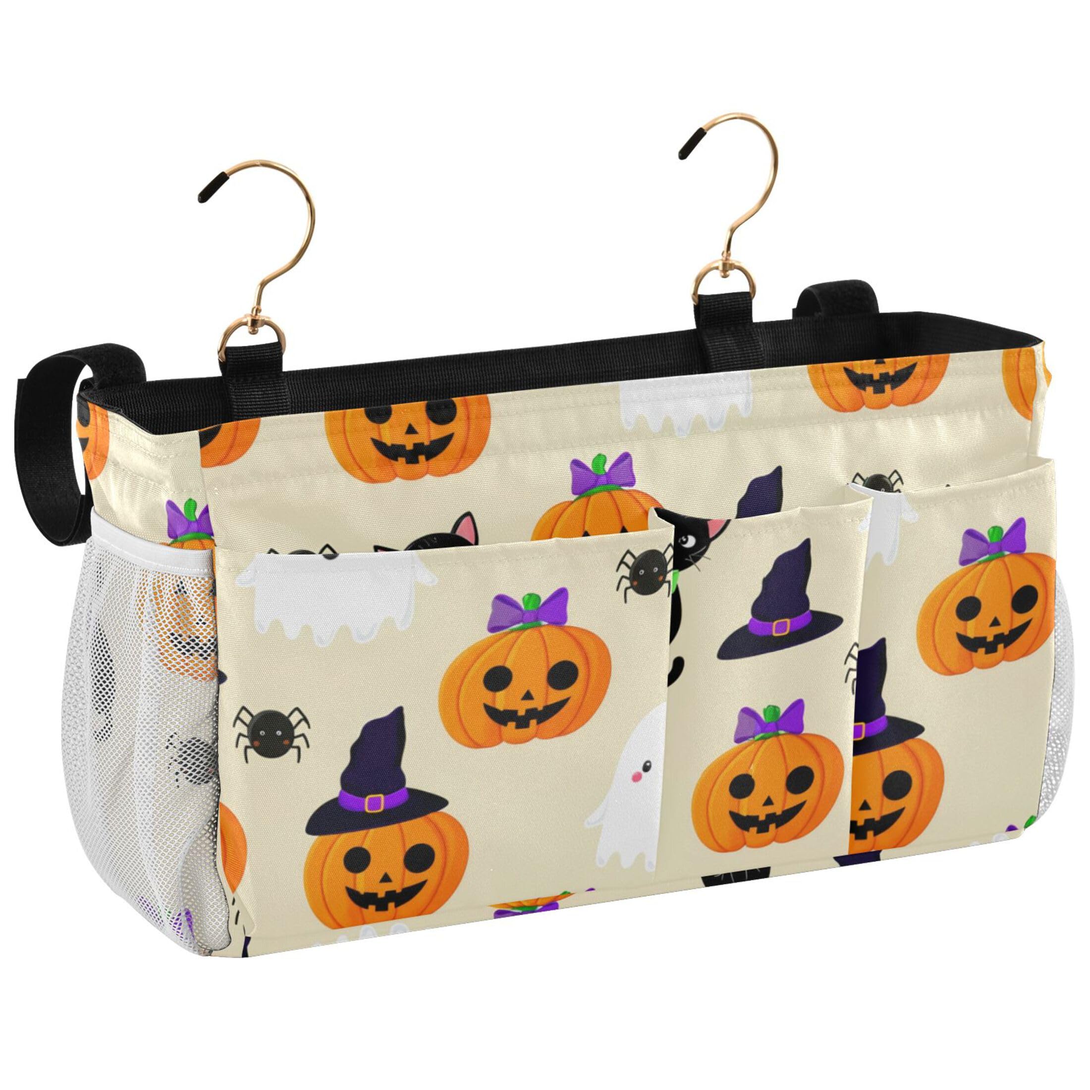 Burbuja Cat Pumpkin Boo Bedside Caddy Hanging Storage Organizer with 2 Straps and Hooks for Home College Dorm Bunk Bed Hospital Bed Crib