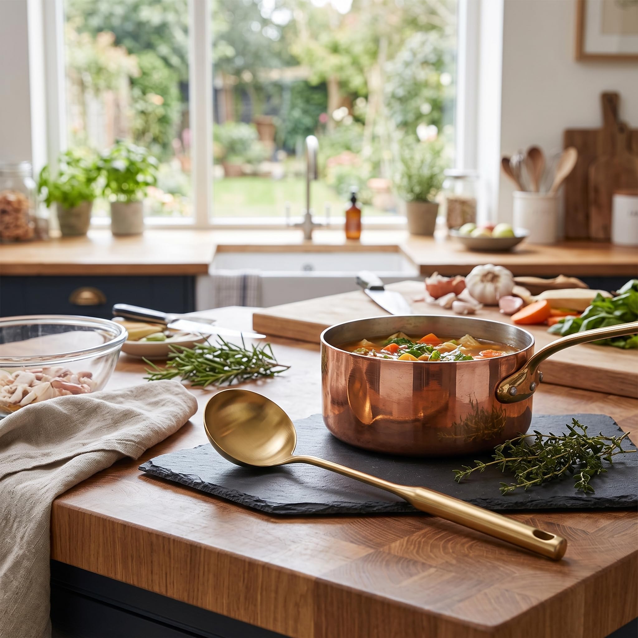 TOPINCN Mestolo da Zuppa in Acciaio Inox, Mestolo da, Spatola Paletta, Impugnatura Confortevole, Gold, Soup Ladle