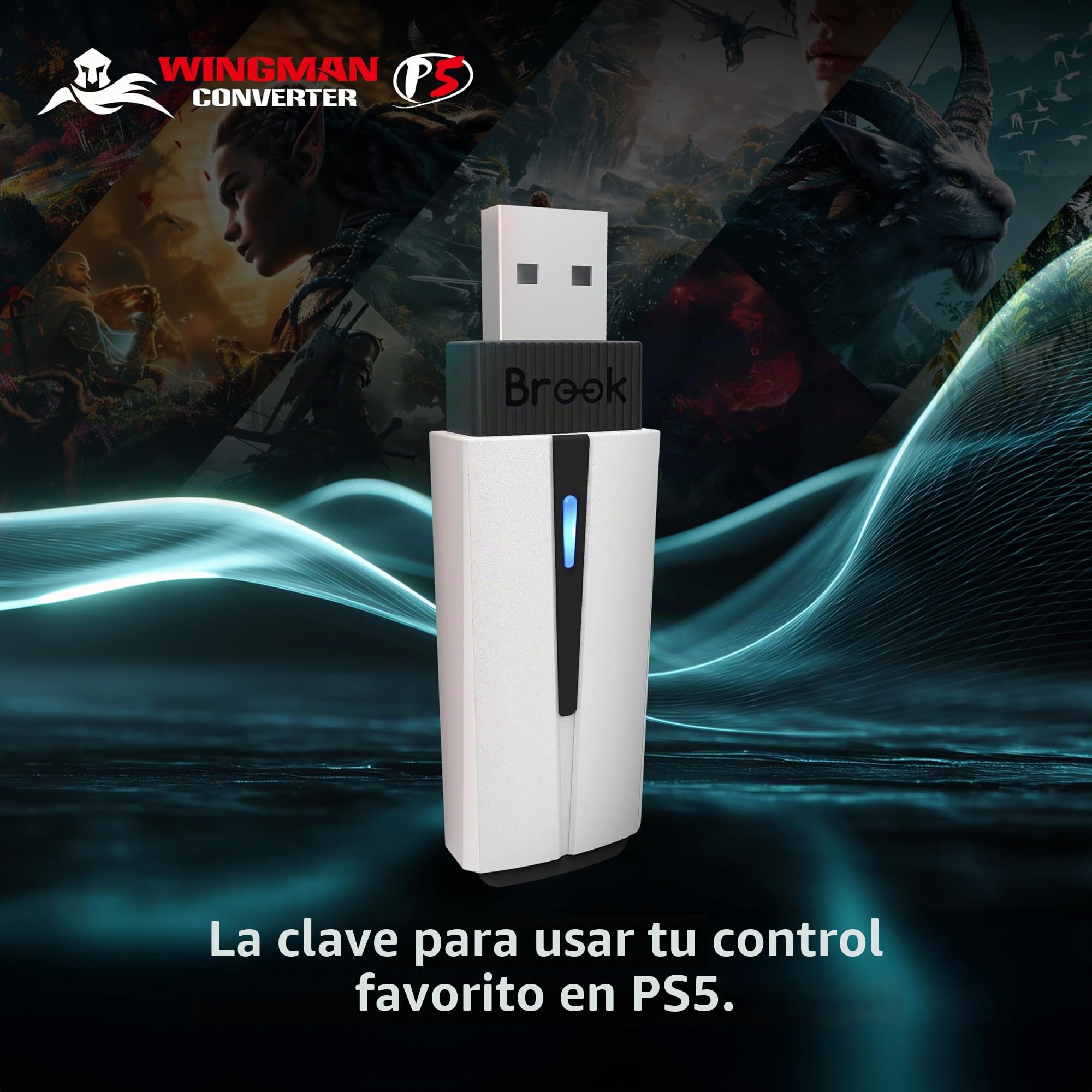 Brook Wingman P5 - Convertidor de controlador P5 P4 para PC con soporte inalámbrico y por cable, vibración, movimiento de seis ejes, Turbo, Macro, Remap a través del software Converter Center (Versión