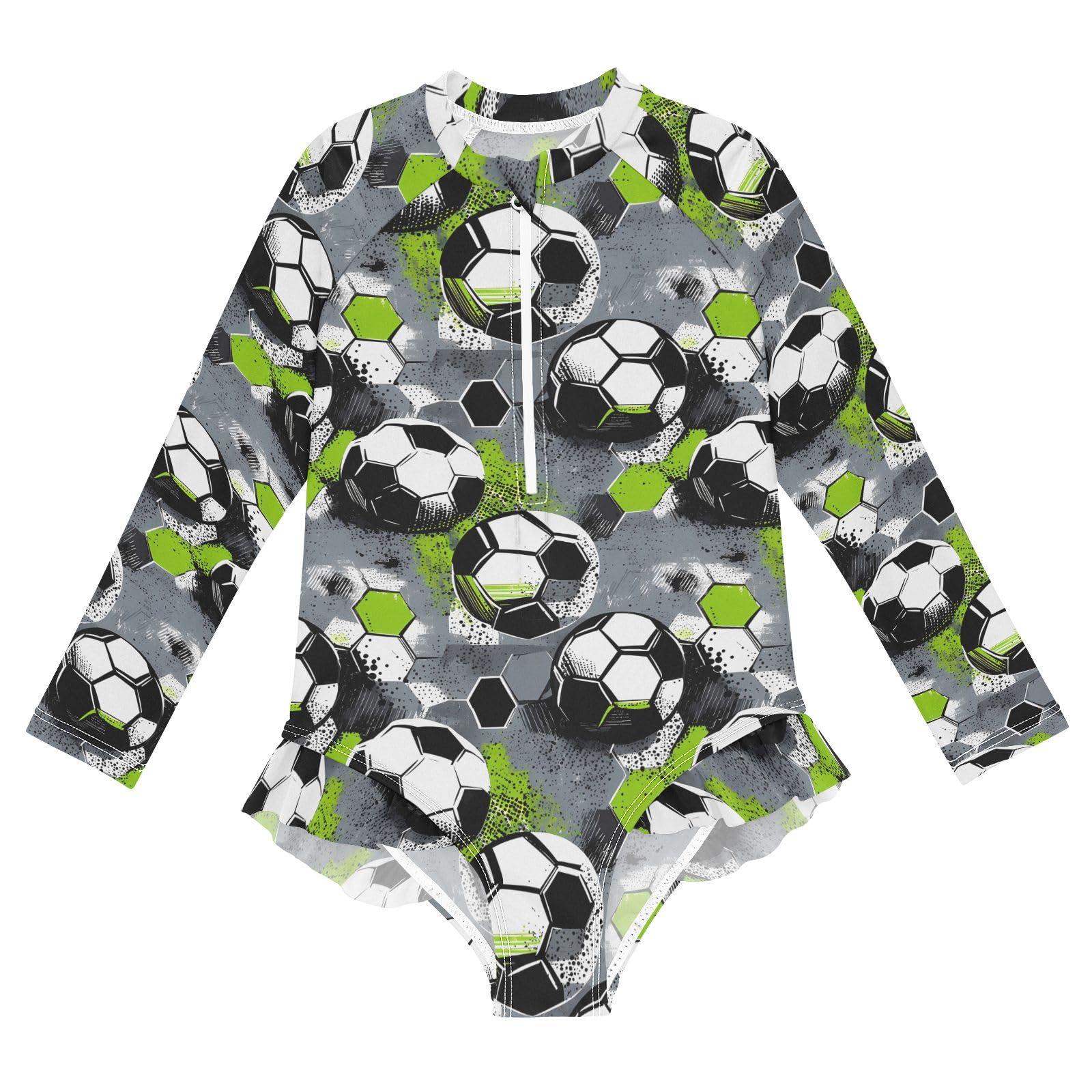 ALAZA Swimsuit for Girls Long Sleeve Rashguard Bathing Suit Football Grunge Quick Dry 4T