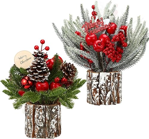 Glimin 2 piezas de mini árbol de Navidad, árbol de Navidad pequeño, decoración de árbol con adornos de Navidad para el hogar, Acción de Gracias,