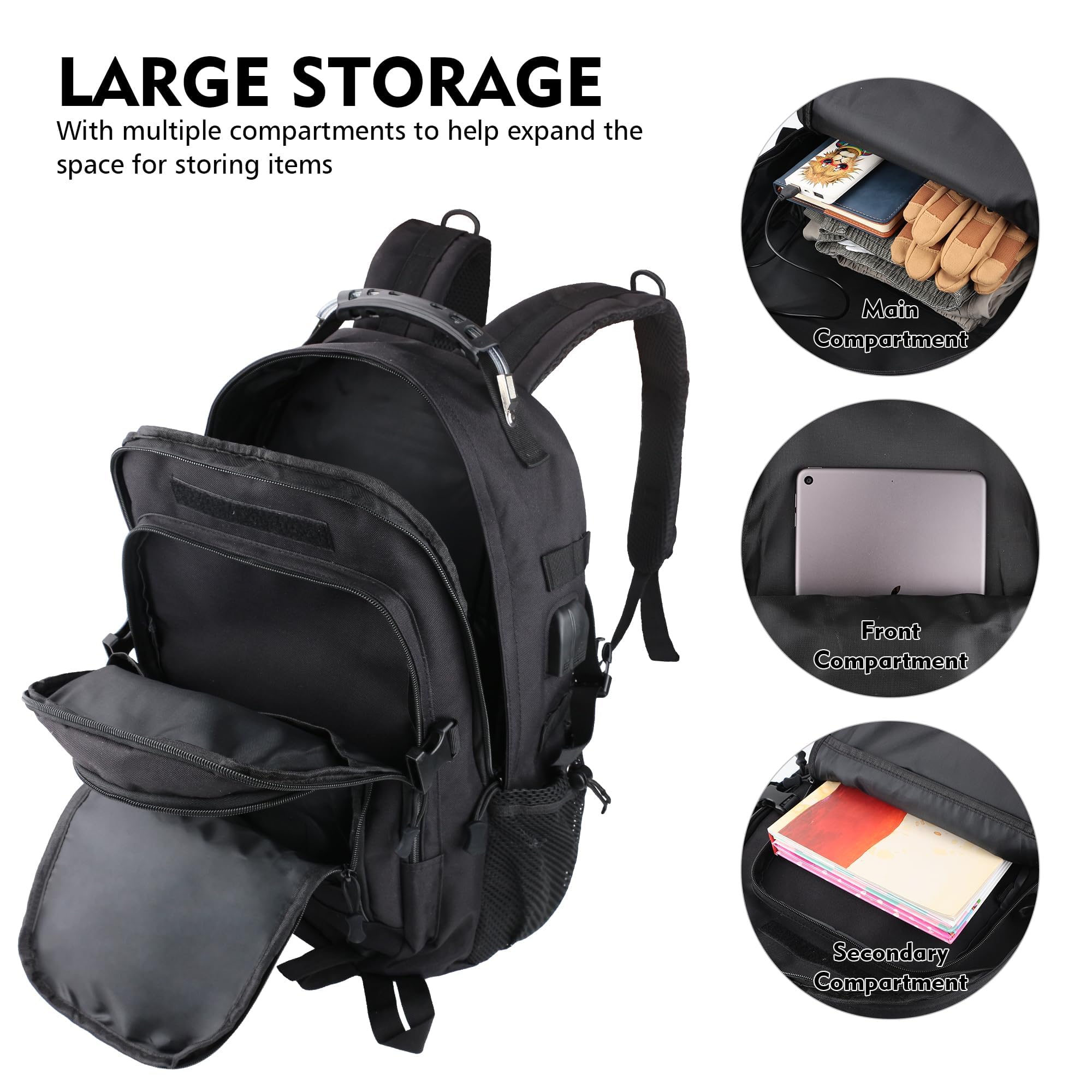 aiGear 35L Zaino Tattico Militare Grande Capacità Impermeabile Nero | Militare Zaino, Borsone da Viaggio per Uomo/Donna, per Sport all'aperto Trekking Escursioni Pesca Palestra Camping