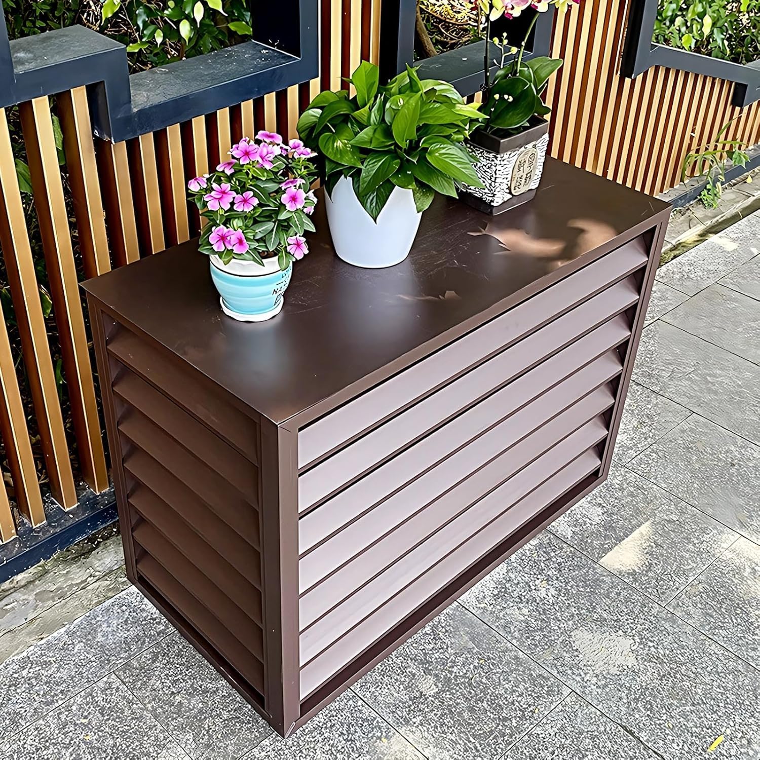 Housse pour climatiseur aluminium marron contre intempéries et pollution