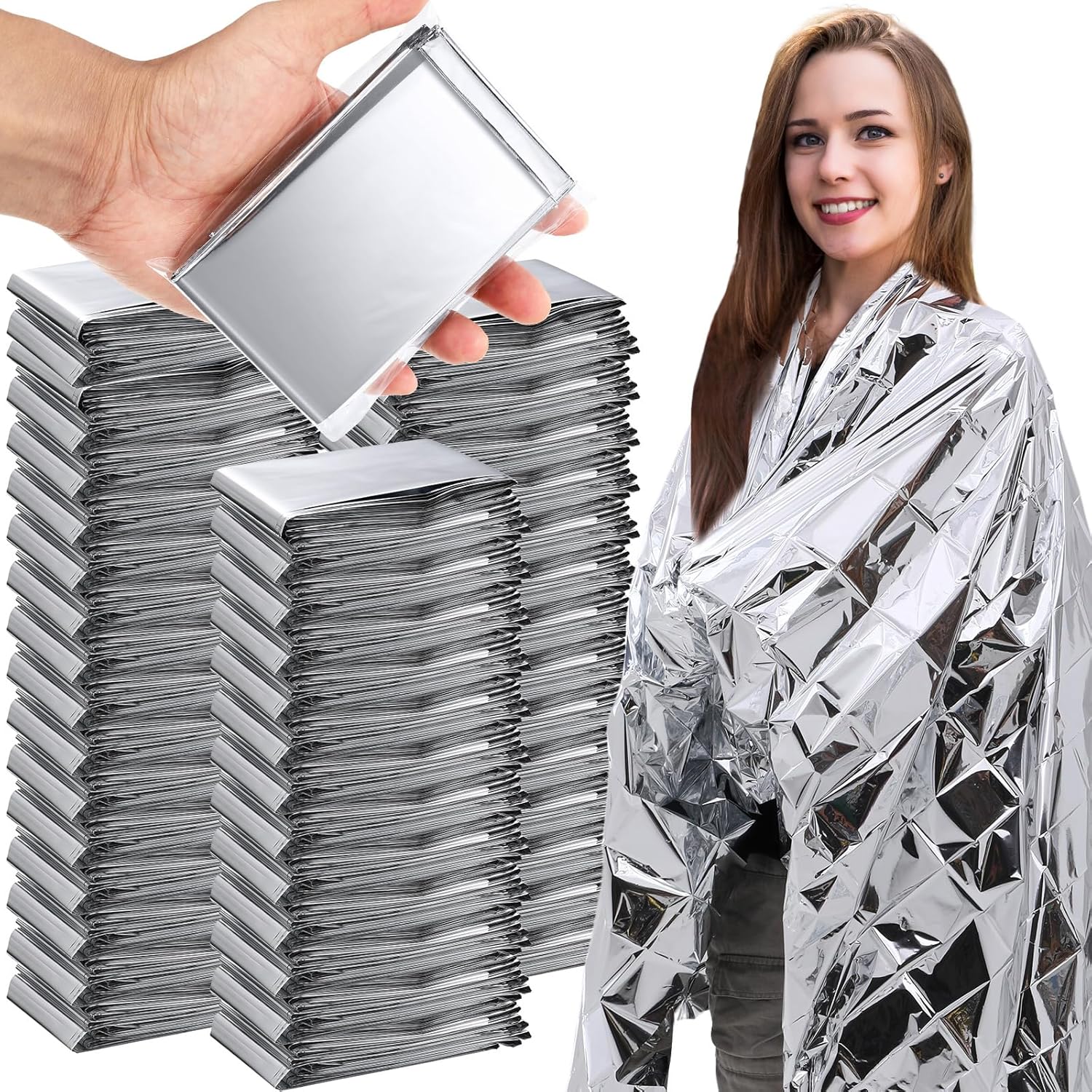 100 Pcs Emergency Blankets for Survival 83 x 55 Emergency Foil Thermal Reflective Space Blanket Bulk Waterproof Individually Wrap Survival for Car Camping Outdoor Homeless(Silver) 100 Pcs Emergency Blankets for Survival 83 x 55 Emergency Foil Thermal Reflective Space Blanket Bulk Waterproof Individually Wrap Survival for Car Camping Outdoor Homeless(Silver)