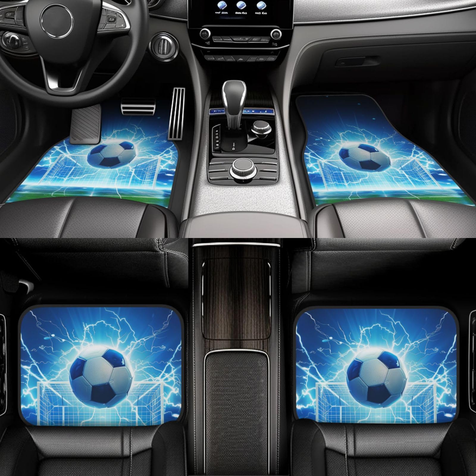 Mexpekil Fußball Lightning Auto Matten 4 Stück Universal Auto Fußmatten Anti Rutsch Auto Fußmatten Dekorative Auto Teppich Protektoren für SUV Van Truck