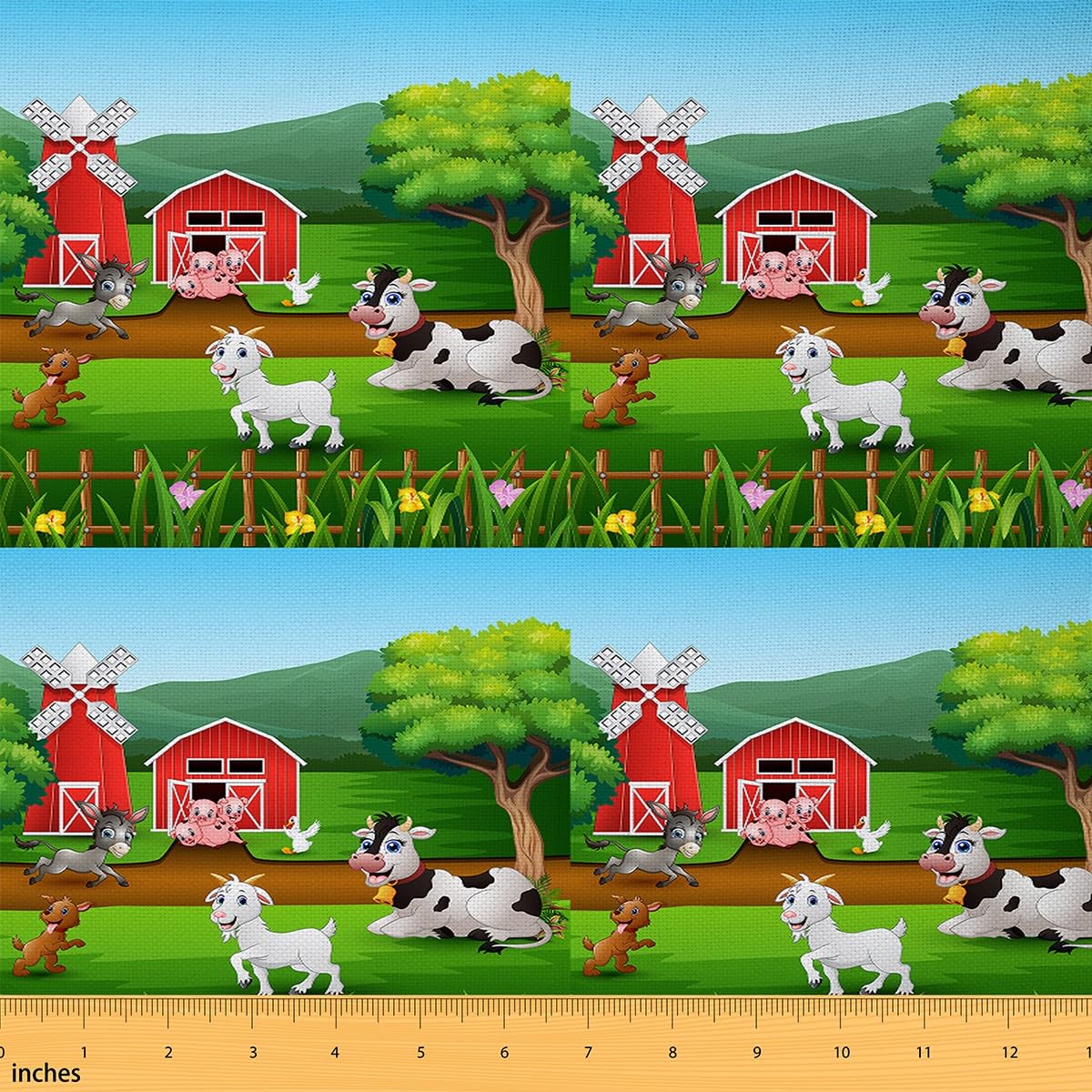 Farmhouse Animal Theme Fabric by The Yard Cow Sheep Pig Upholstery Fabric for Chairs Cartoon Farm Nursery Decor Waterproof Outdoor Fabric 5 Yards (L460*W150cm) — image 1