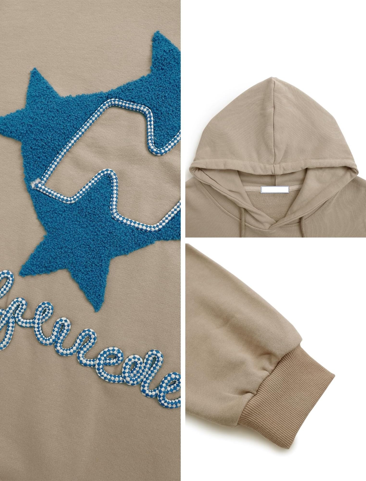 Y2k bluza z kapturem damska graficzna oversize bluzy z kapturem gwiazda haftowana bluza z kapturem na co dzień vintage sweter, Kawa, XS