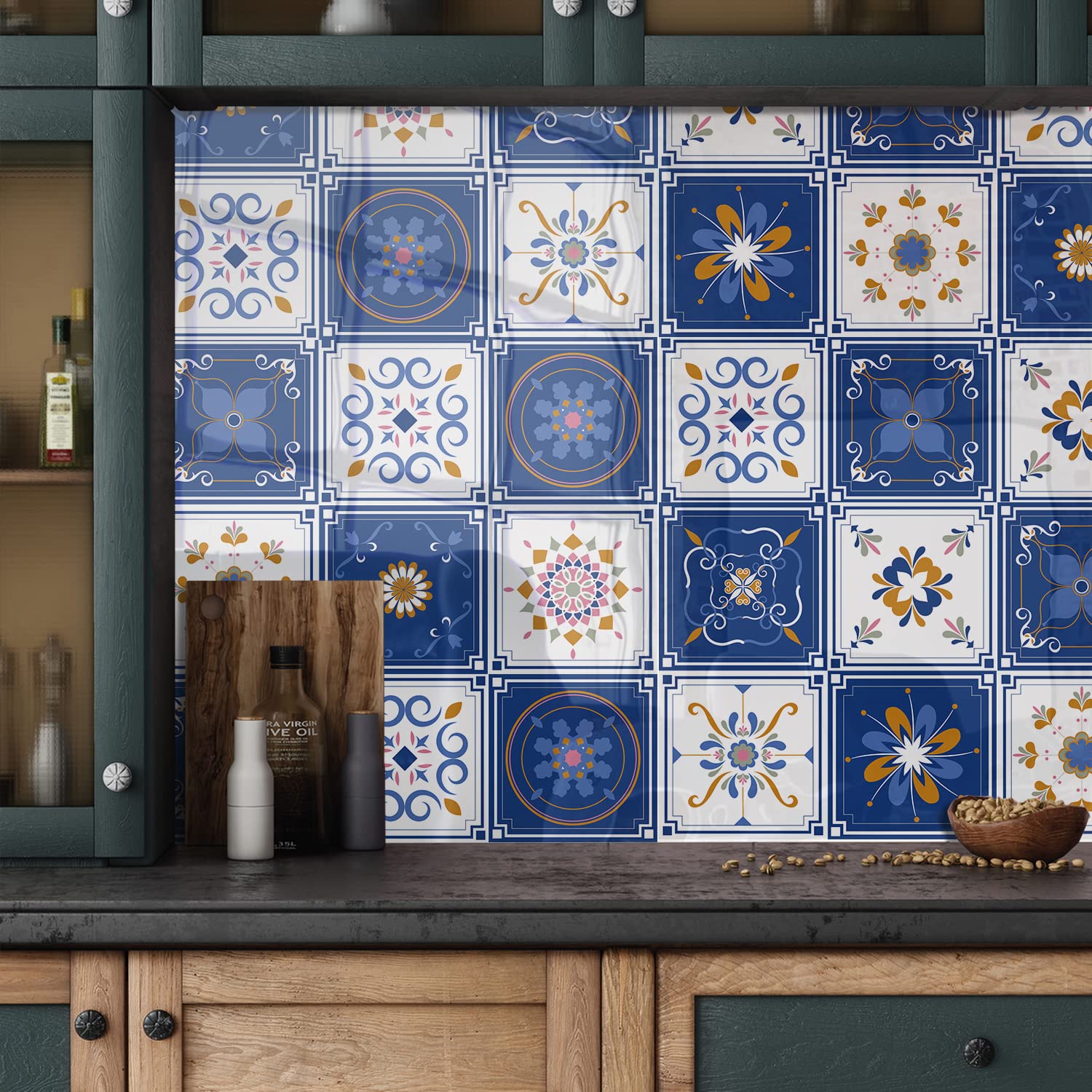 20Pcs Wall Tile Transfers Sticker for Home Decor, Peel & Stick self-Adhesive splashback, Tile Decals for Living Room Kitchen Bathroom Decor, 20cmX20cm/8inchX8inch, Blue