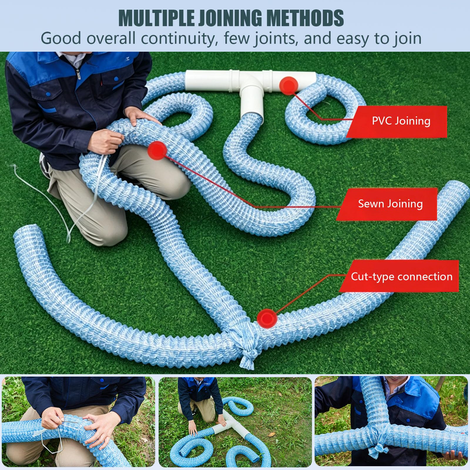 Tuyau d'évacuation ondulé perforé de 5,1 cm avec filtre non tissé, perméabilité toutes directionnelles pour drainage souterrain de jardin paysager (42 m)