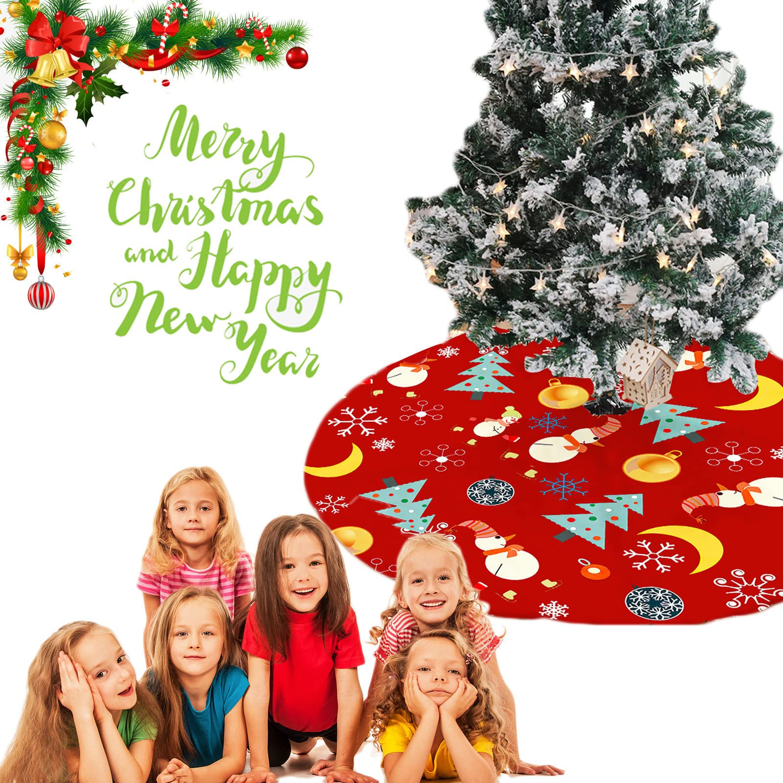 Mateju Kerstboom Rok Rood 28/36/48 Inch, Xmas Tree Rok Zachte Pluche Base Vloermat Cover Kerstfeest Decoraties Feestelijke Vakantie Ontwerp (36, Gingerbread Man