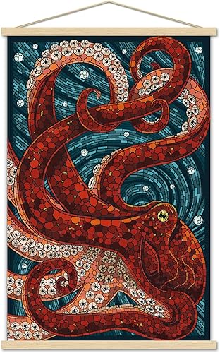Trends International Lantern Press - Yachats, Oregon, Octopus Mosaic Wall Poster, 22.37" x 34.00", Print and Beechwood Hanger Bundle Trends International Lantern Press - Yachats, Oregon, Octopus Mosaic Wall Poster, 22.37" x 34.00", Print and Beechwood Hanger Bundle