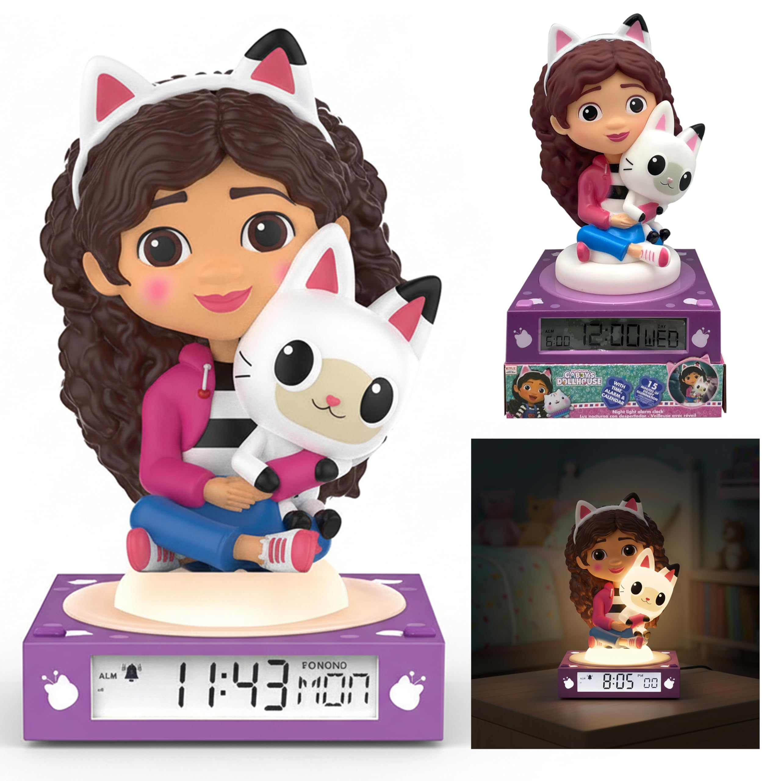 SRV Hub Gabbys Dollhouse 3D Night Light Lamp - LED Digital Alarm Clock Lamp, 3D Lamp Bedside Night Light, Bedside Light for Childrens Room, Safe Desk Lamp, Xmas Gifts for Kids 3+