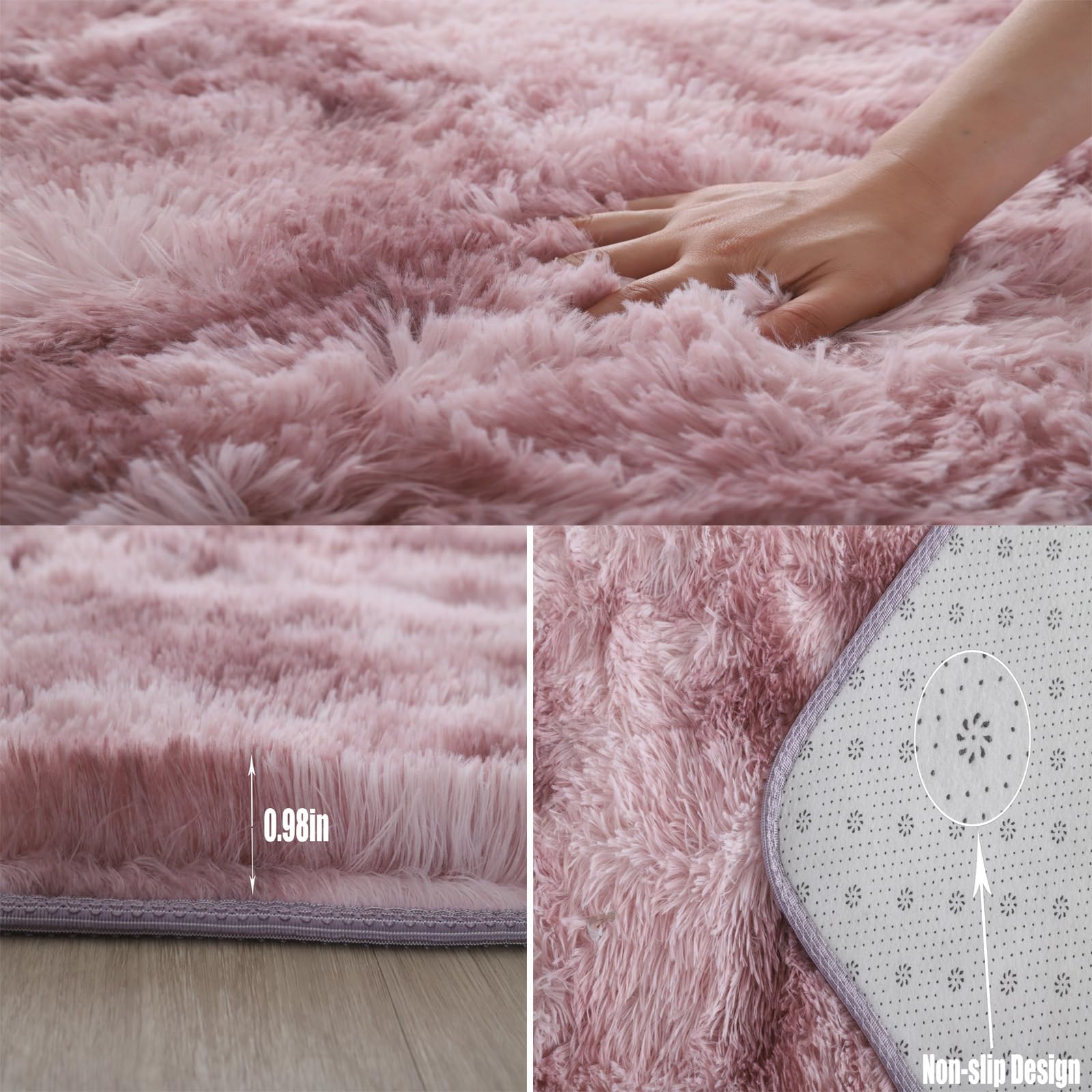 QUINZI Tappeto morbido a pelo lungo moderno tappeti Tappeto del soggiorno Tappeto della camera da letto Tappeto per la camera dei bambini Tappeto antiscivolo colore: rosa, 80 x 160 cm
