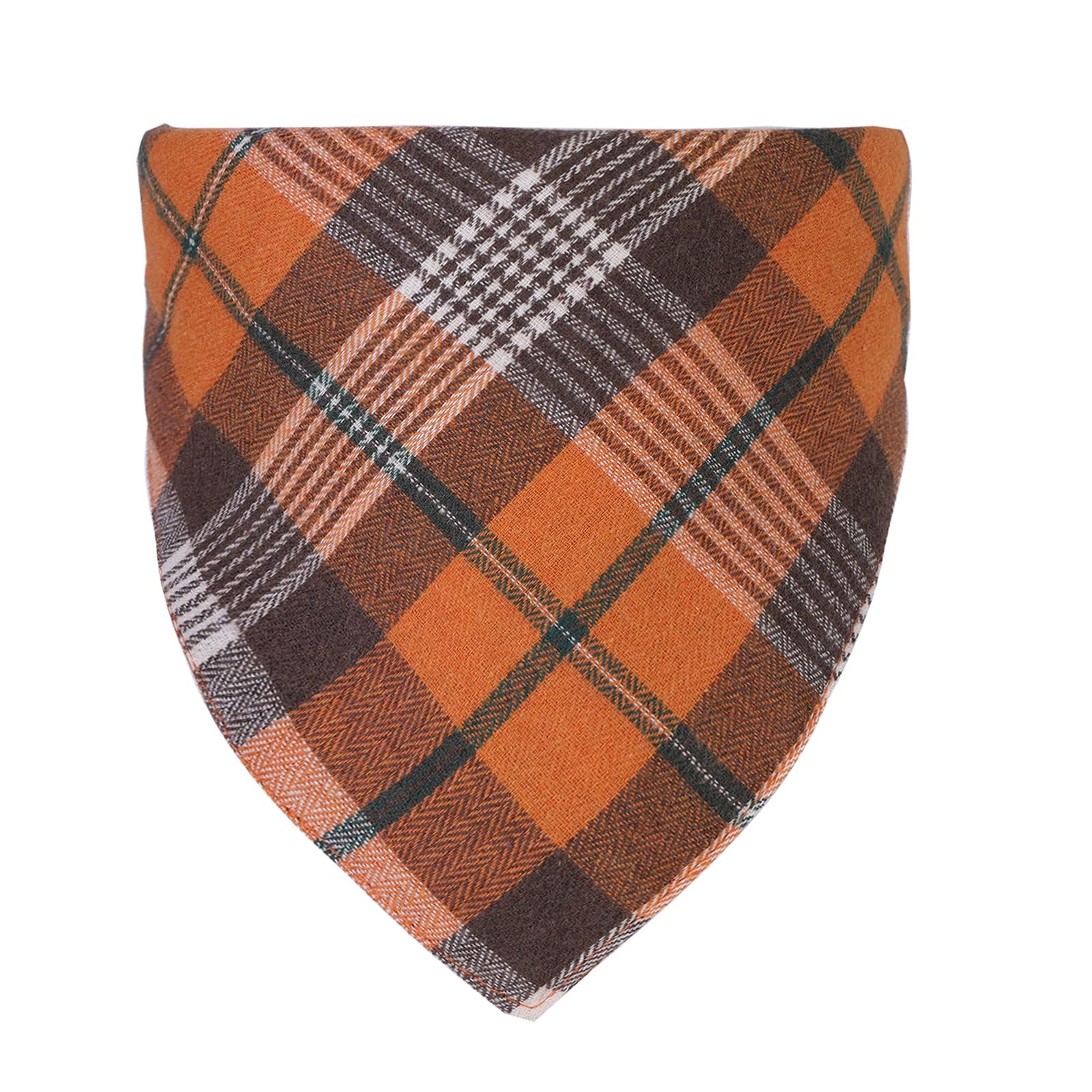 Thanksgiving Dog Bandana Fall Plaid Bandanas Washable Cotton Plaid Dog Scarf Triangle Kerchief Dog Bibs (1pcs, Orange and White)