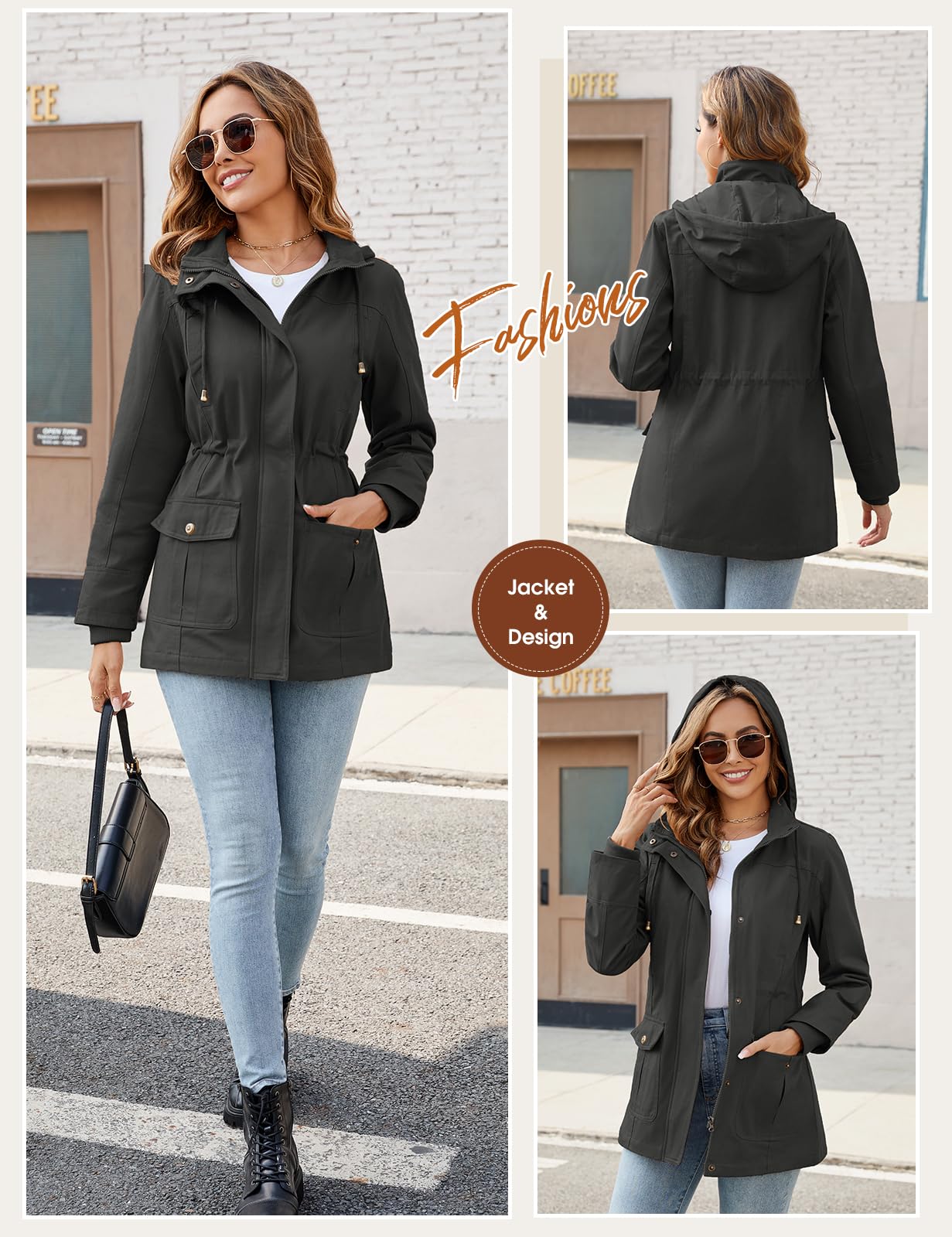 Vancavoo Veste Femme mi Saison Manteau Printemps Parka en Coton Blouson avec Capuche Légères et Décontractées Jacket Coat Classique Automne Hiver Outwear