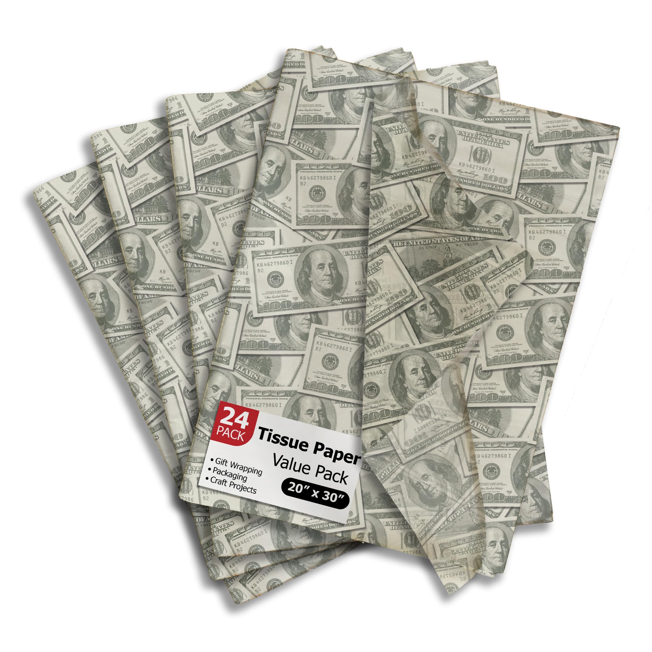 Pro Supply Global Money Printed Tissue Paper for Birthday Party Gift Bags or Boxes and Wrapping - Bulk Decorative Art Tissue Paper for Packaging and Gifting | 24 Sheets 20" x 30" โ image 1