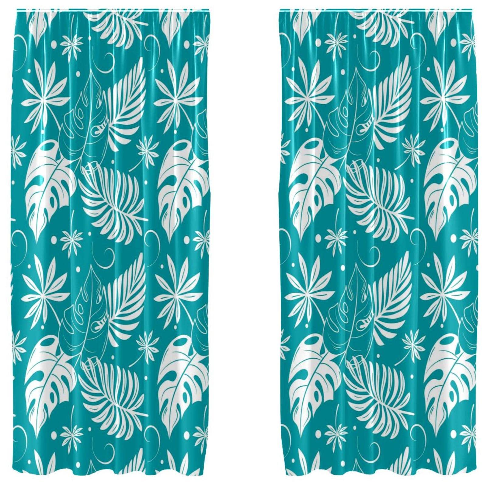 Cortinas opacas con hojas tropicales para transformar tu salón en un oasis de calma azul