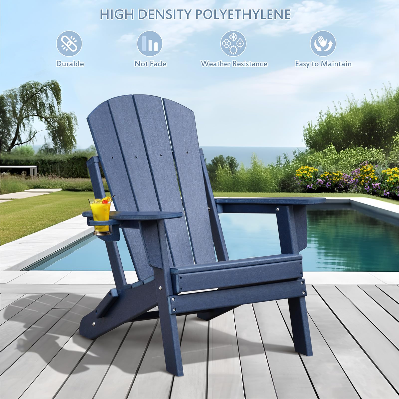ART TO REAL ATR Adirondack Stuhl mit Getränkehalter,Klappbar Adirondack Chair Kunststoff,Wetterfester Gartenstuhl, Gartensessel aus Outdoor-Stuhl für Garten,Terrasse