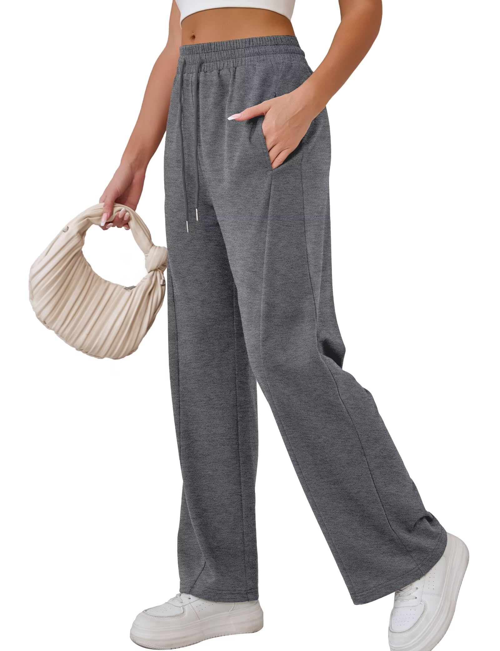 Ahlaray Women's Wide Leg Sweatpants Drawstring Elastic High Waisted Yoga Pants with Pockets M-3XL