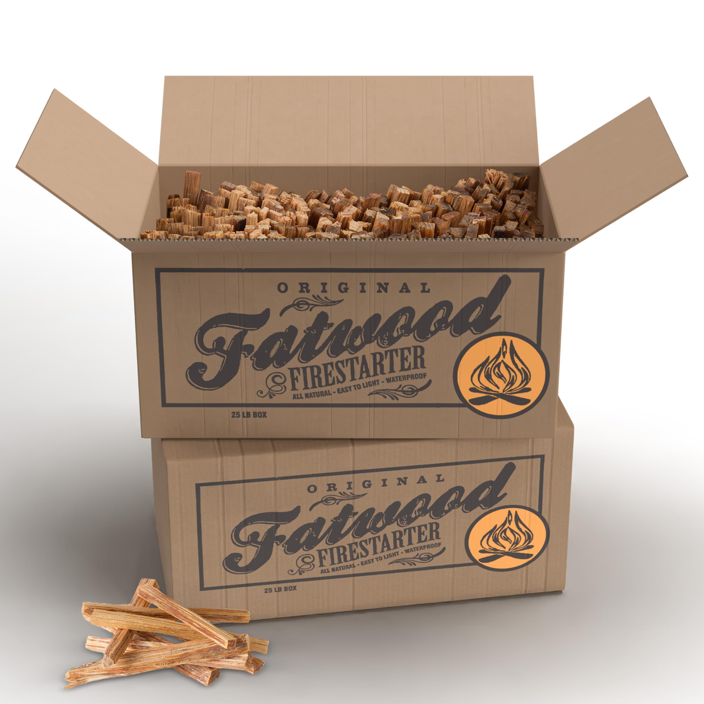 Fatwood Fire Starter Sticks 25-lb Box 2-Pack - Indoor or Outdoor 100% All Natural Pine Fire Starters for Campfires, Fireplace, Firepit, Wood Stove, or BBQ Grill - Kindling Wood Firewood by Pure Garden