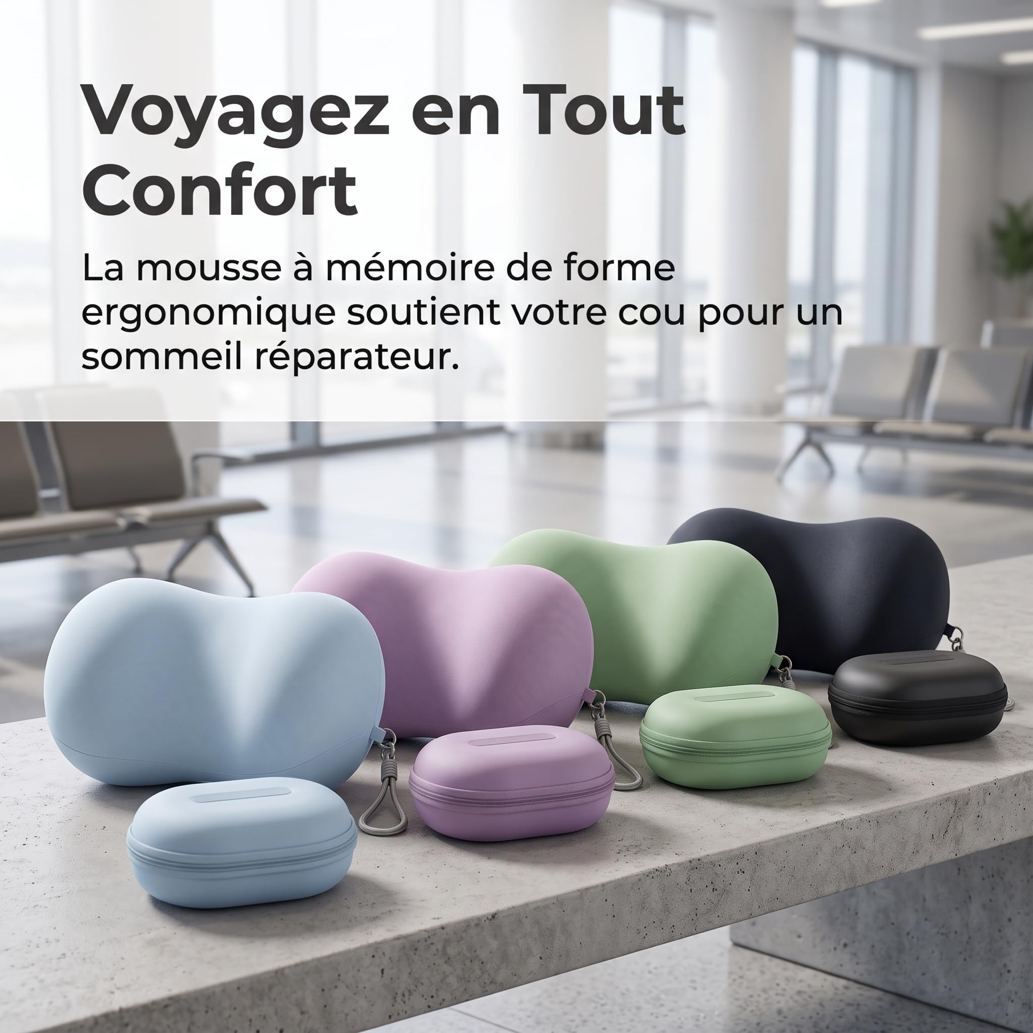 Almohada Viscoelástica para el Cuello Viajera, Almohada Cervical Portátil para Avión y Coche con Bolsa Almacenamiento, para Dormir, Púrpura Taro