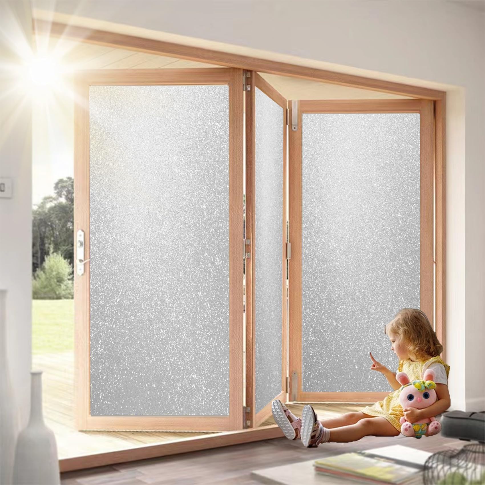 Static Cling Window Film 50 x 100 cm, No Glue Window Sticker, Privacy, Opaque, UV Protection, Static Cling, Privacy Total Blackout Window Covering with Toolkit for Office, Glitter frosted