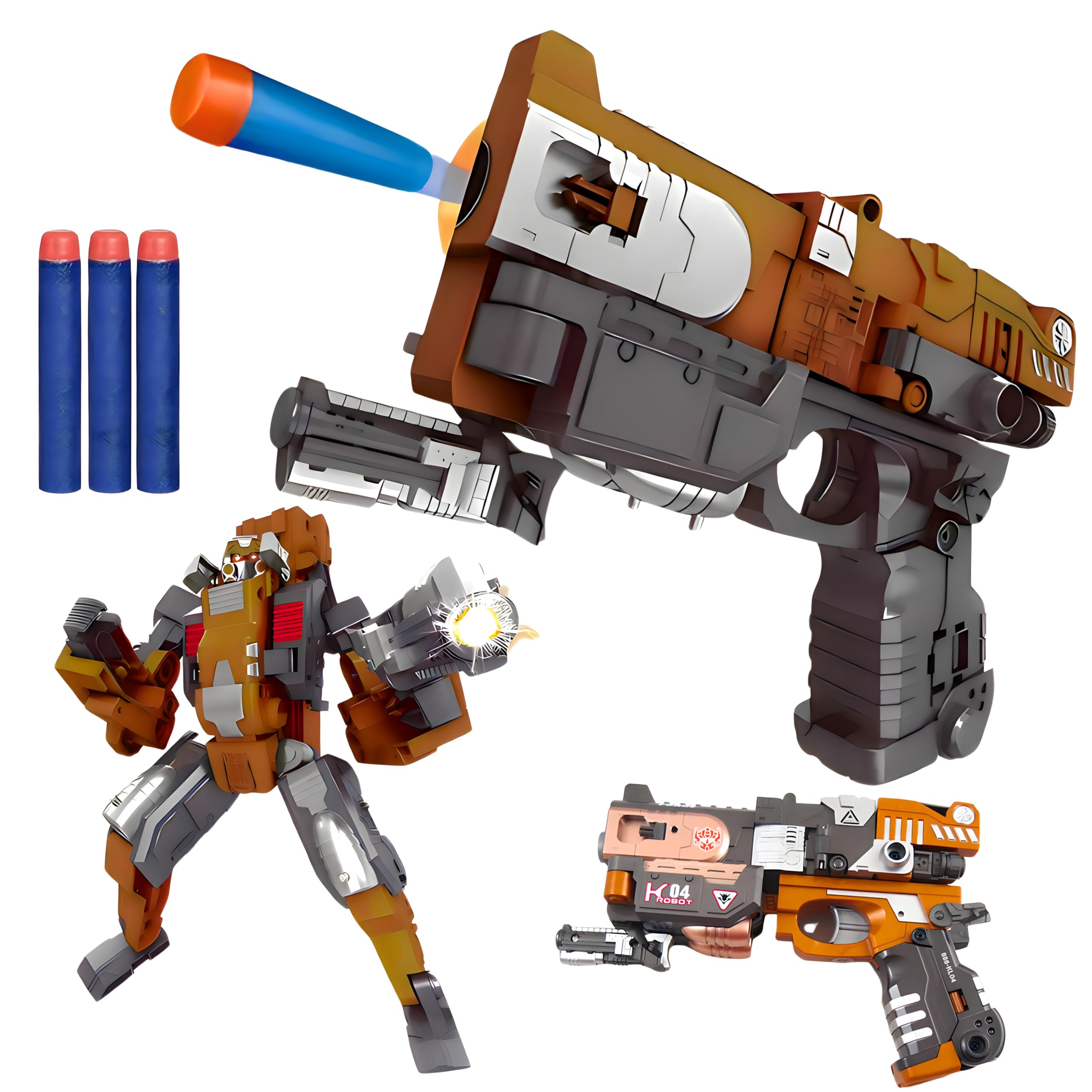 AYBIA Toy Gun Pistol - 2-1 Transformable Toy Gun Robot - Manual Soft Bullet Gun with Foam Bullets - Indoor/Outdoor Games and Toys - for 6-12 Year Old Boys, Birthday Gifts for Kids Age 6+