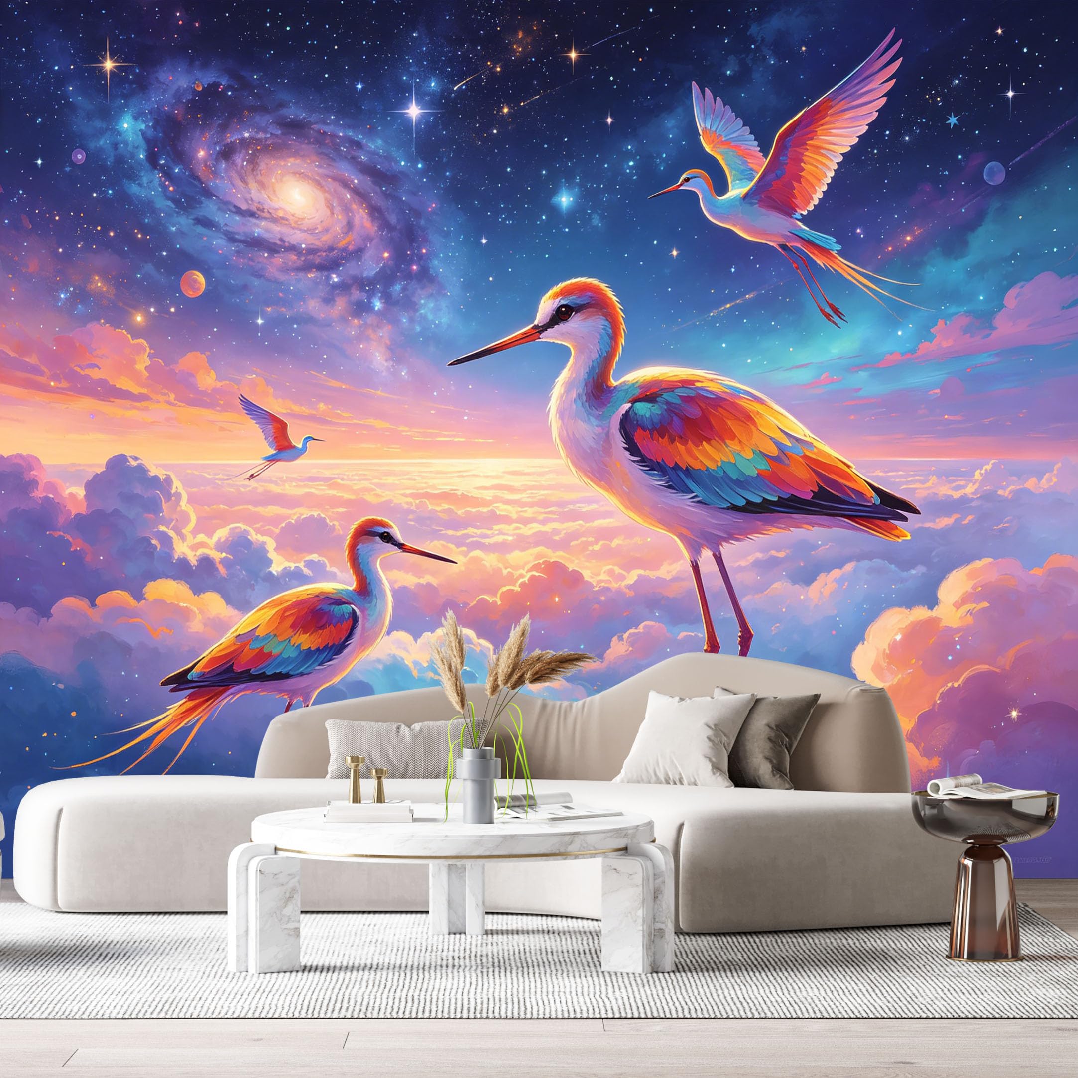 Custom Size Wall Murals Galaxy Celestial Bird Abstract Watercolor Sunset Clouds SelfAdhesive Wall Fabric Removable Large Wallpaper for Photo Living Room