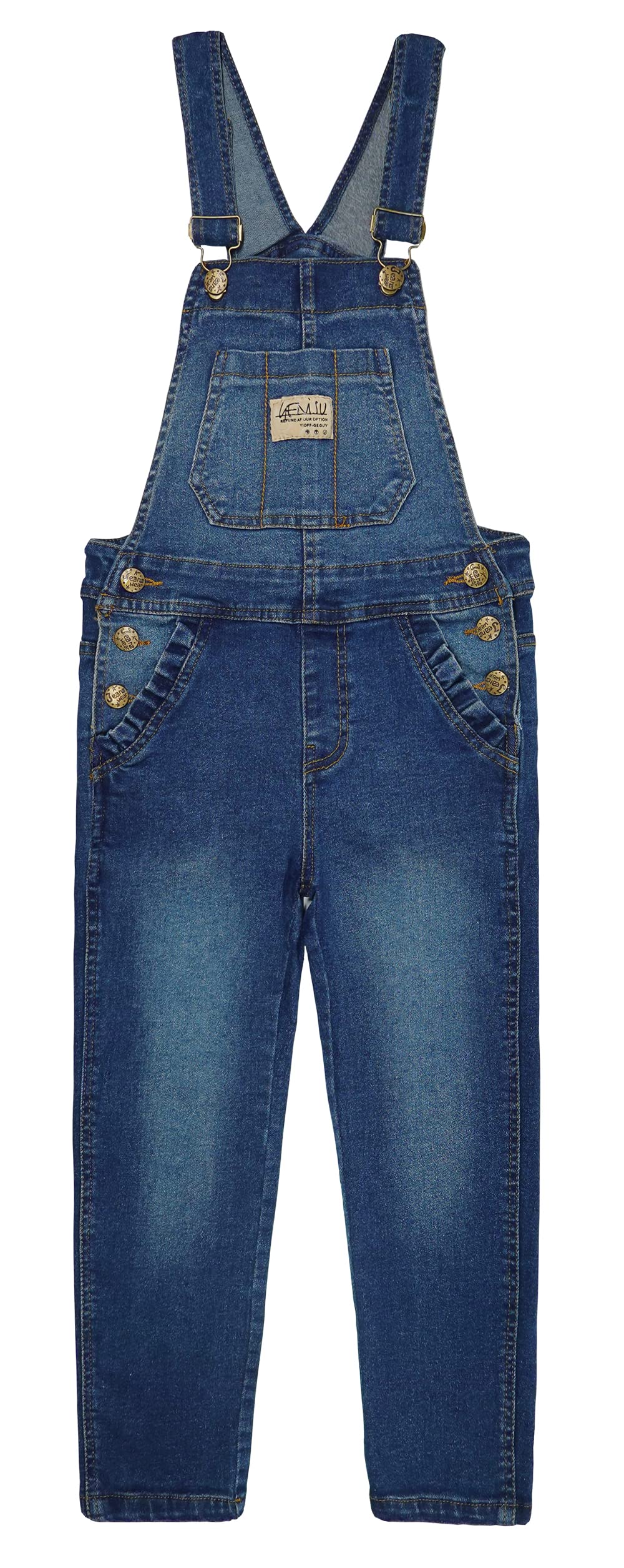KIDSCOOL SPACE Salopette di jeans per ragazze, Tuta elasticizzata morbida con tasche con patta per bavaglino lavata