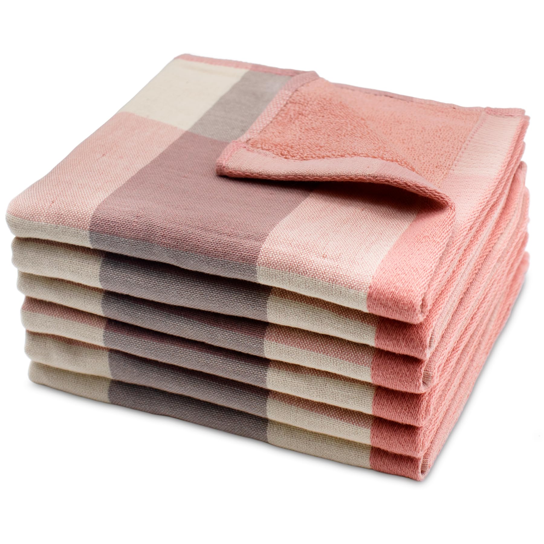 kimteny 6 Pack 100% Cotton Washcloths, Dual-Sided Design (Terry + Gauze) Facecloths, 13x13 Inch Ginghqm Washrags, Soft & Skin-Friendly, for Bathroom,