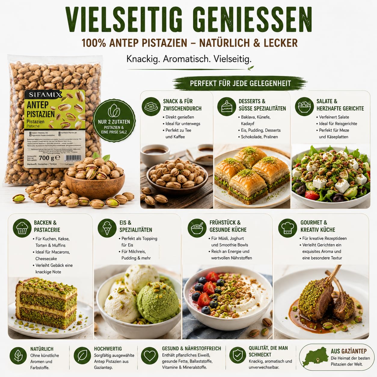 700 g Antep-Pistazien aus Gaziantep, Türkei – Geröstete und Geöffnete Pistazien in Schale | Über Holzfeuer Geröstet | Leicht Gesalzen | Charakteristisches Aroma