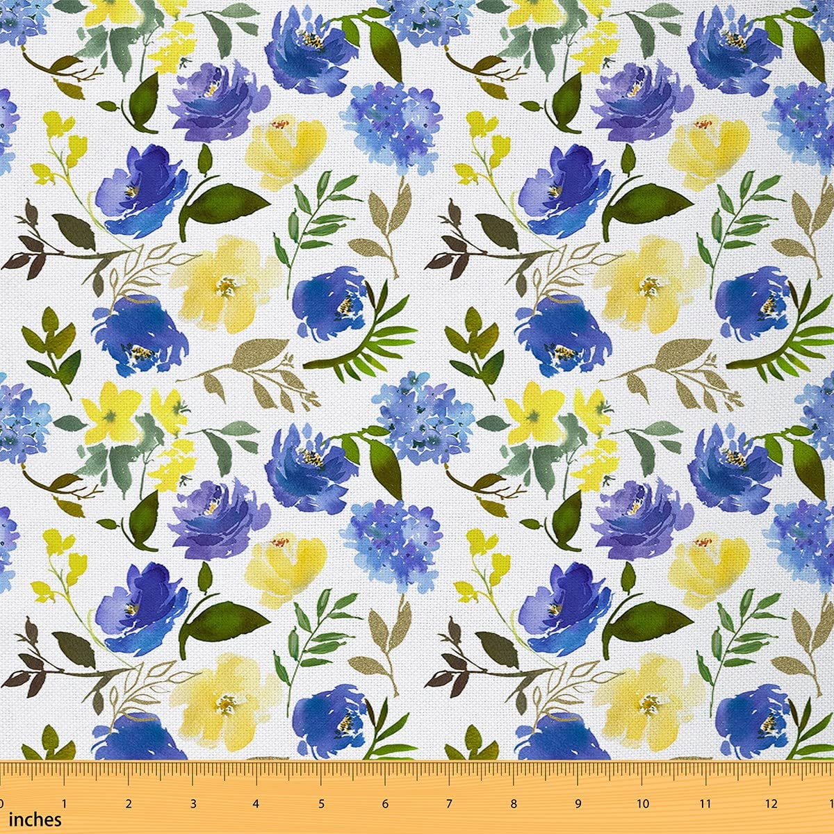 Amazon.com: Watercolor Flowers Fabric by The Yard Blue Yellow Outdoor ...