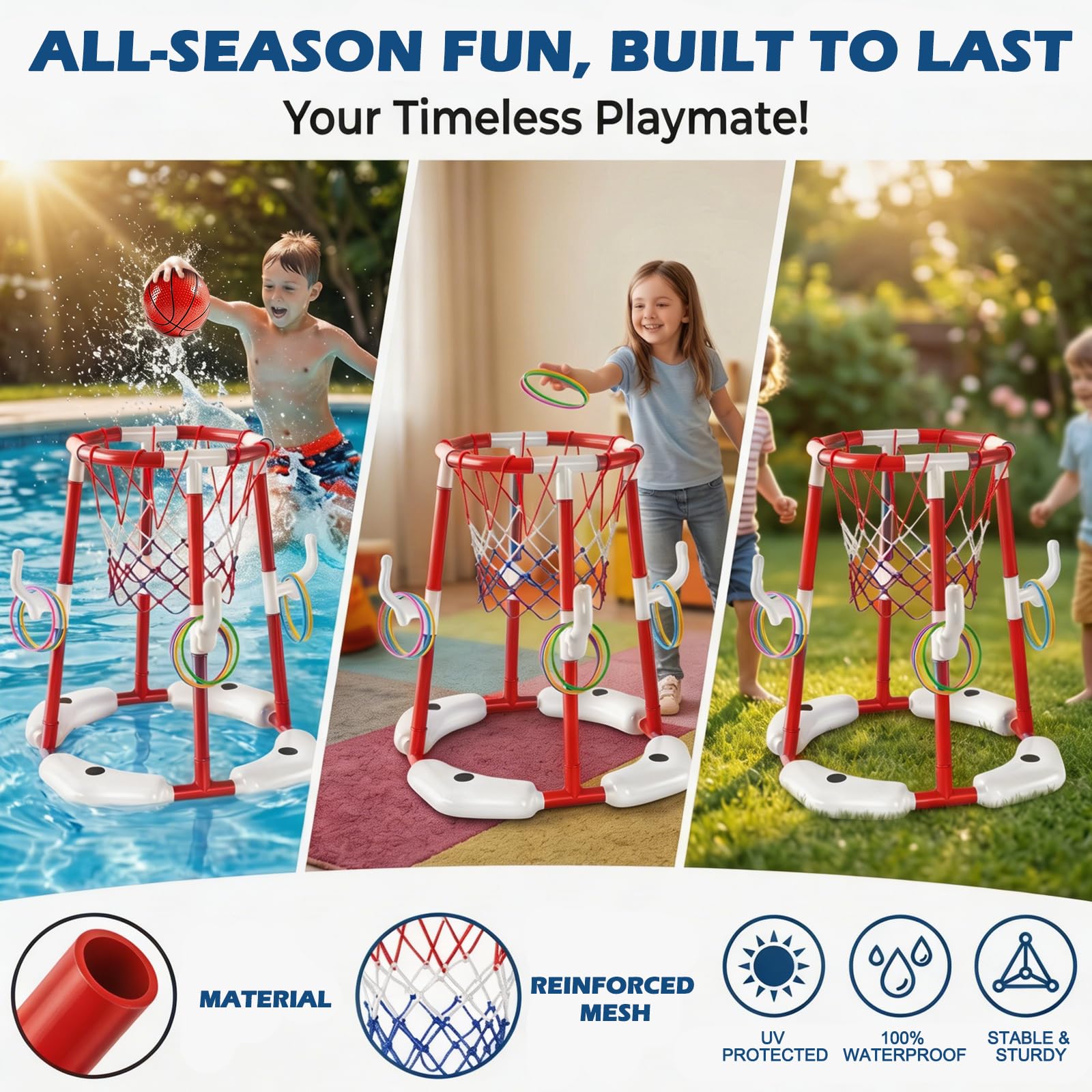 FARYODI Pool Basketballkorb, Basketballkorb für Erwachsene mit 4 Poolbällen und Pumpe, Schwimmende Aufblasbare Basketballspiele, Outdoor Spielzeug für Schwimmbad, Sommerpartys (Rot)