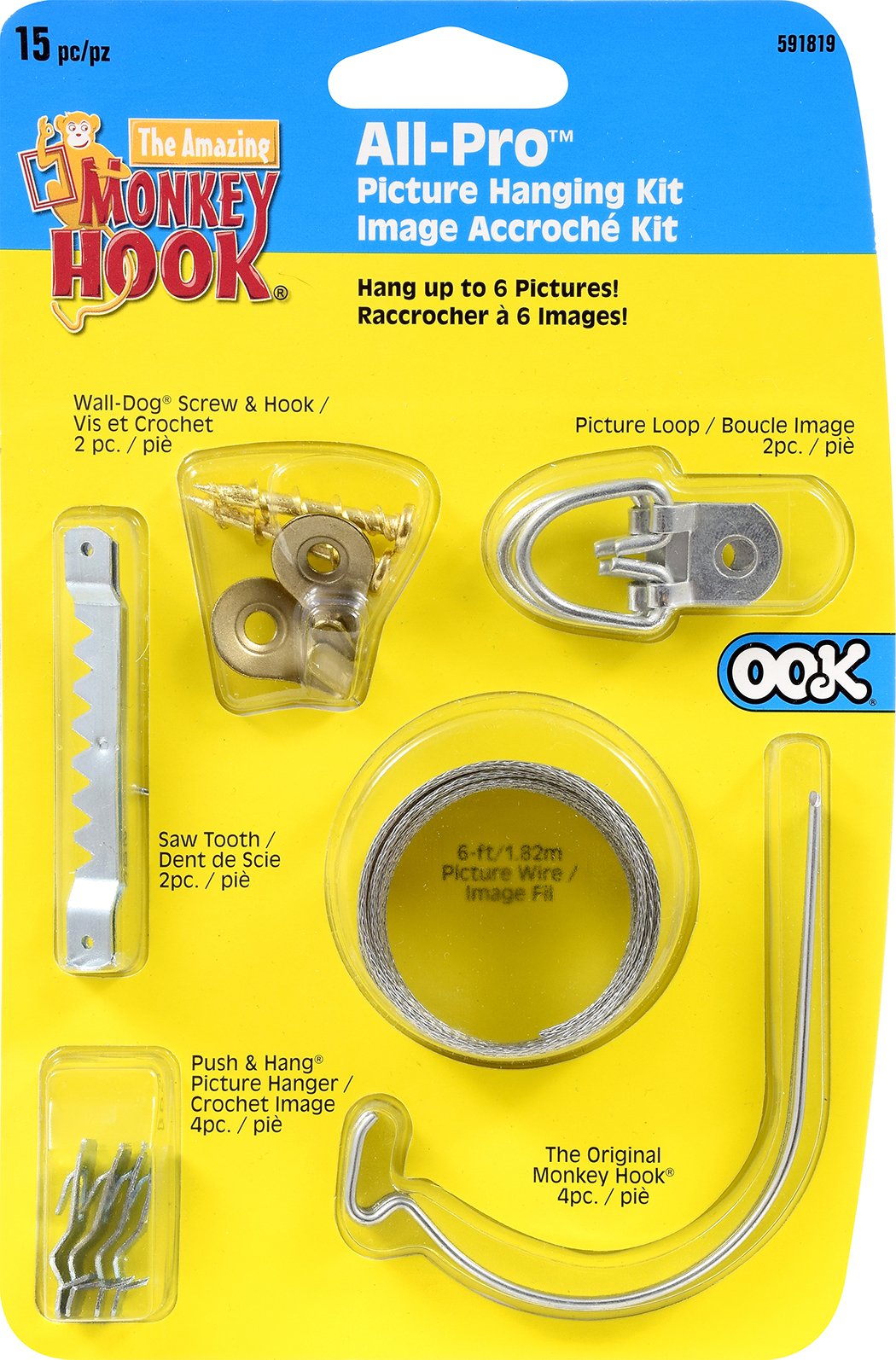 Hillman 591819 OOK Monkey Hook Hanging Kit Picture and Mirror Hanger, Silver and Gold