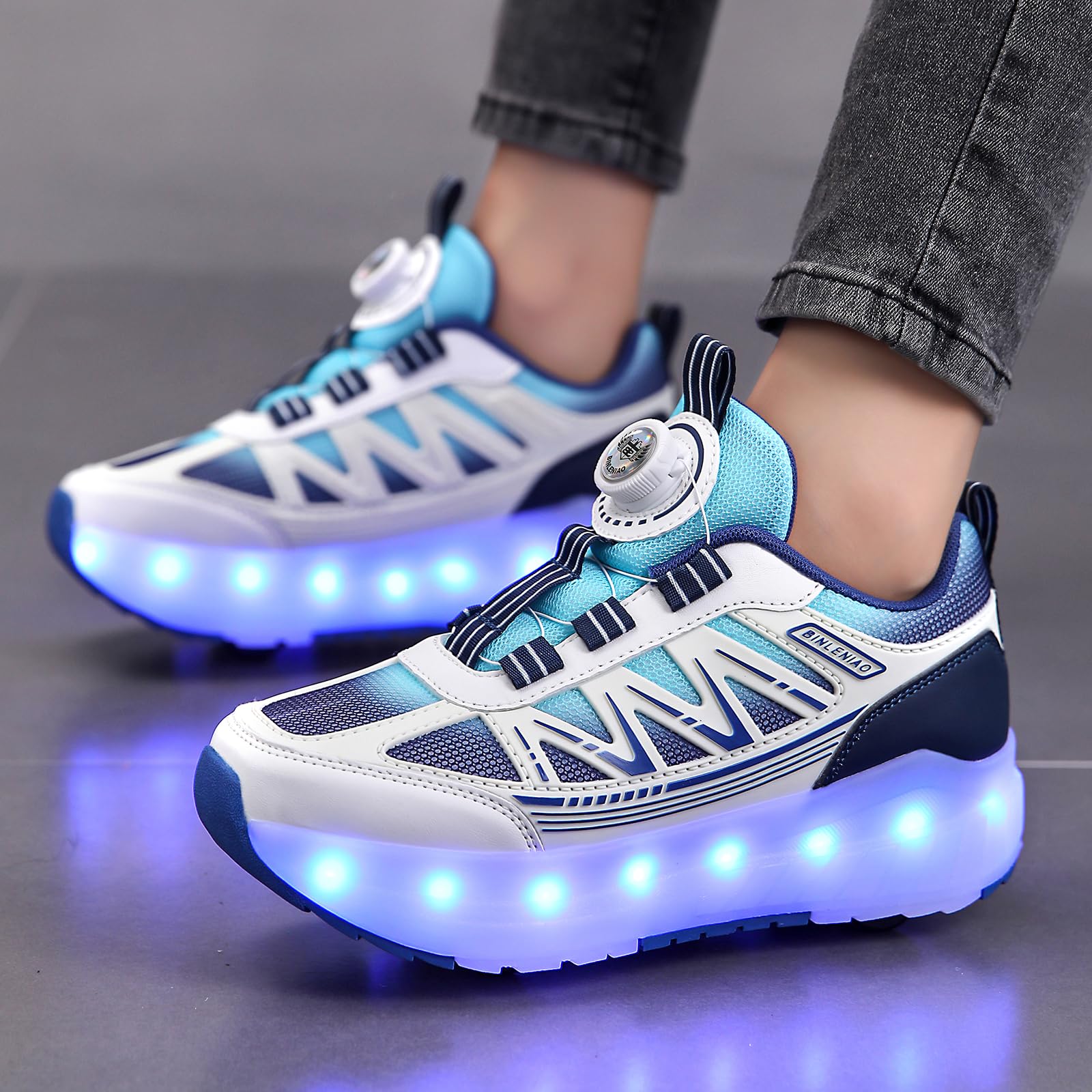 Schuhe mit Rollen für Kinder Jungen und Mädchen, 2-in-1 Sneakers mit abnehmbaren Rädern, Sportschuhe für Ostern und Geburtstag