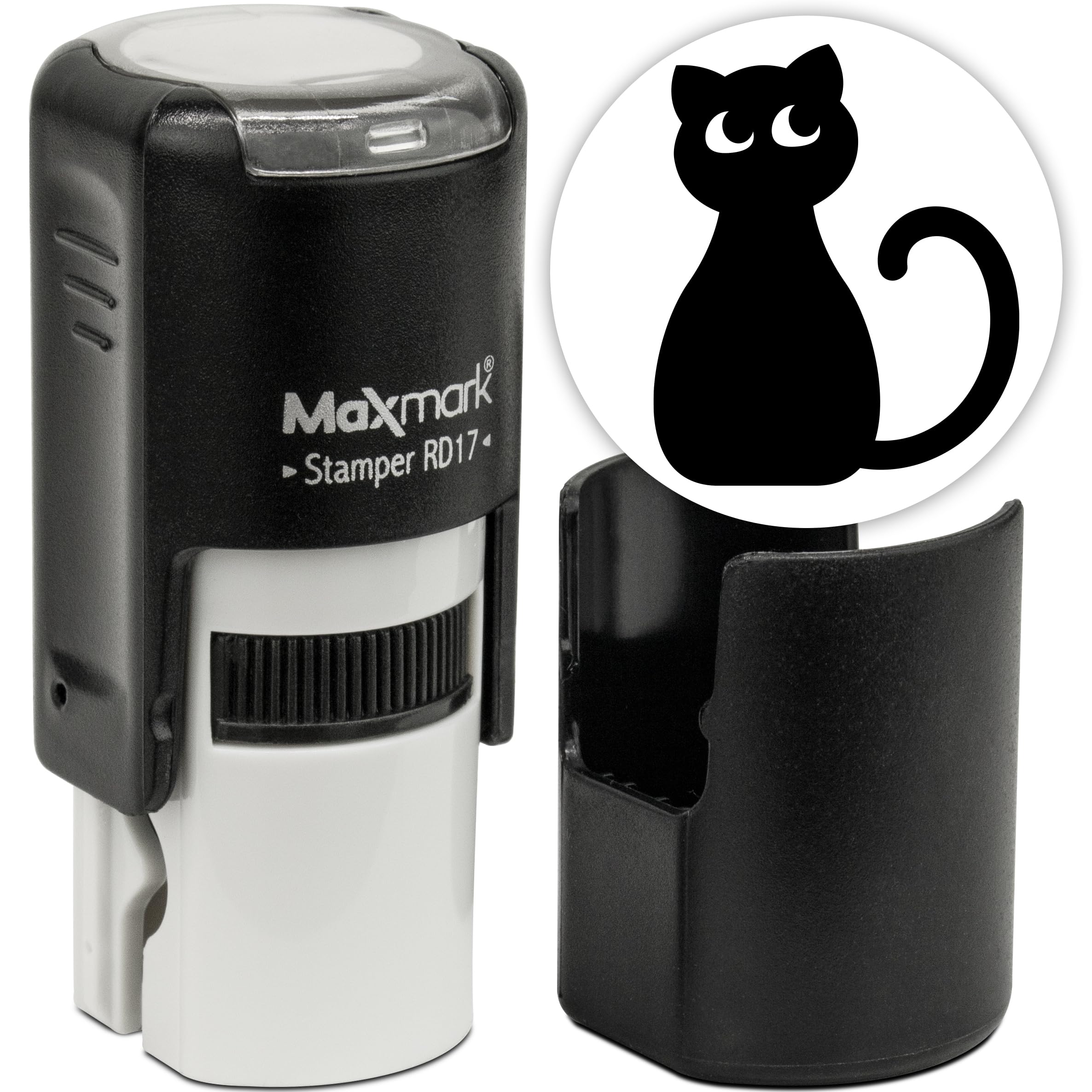 MaxMark Round Self Inking Halloween Stamp - Cat - Black Ink