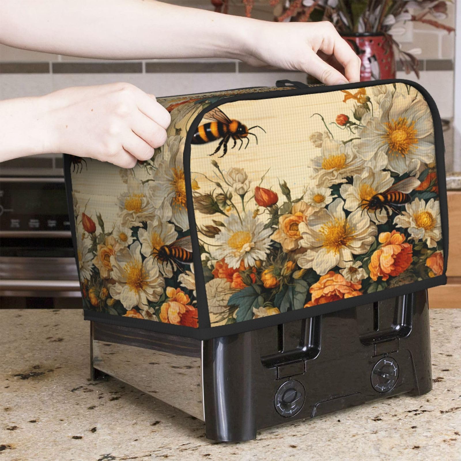 Vintage Rose Toaster Cover - Waterproof, 2-Slice Size, With Side Pocket For Utensils